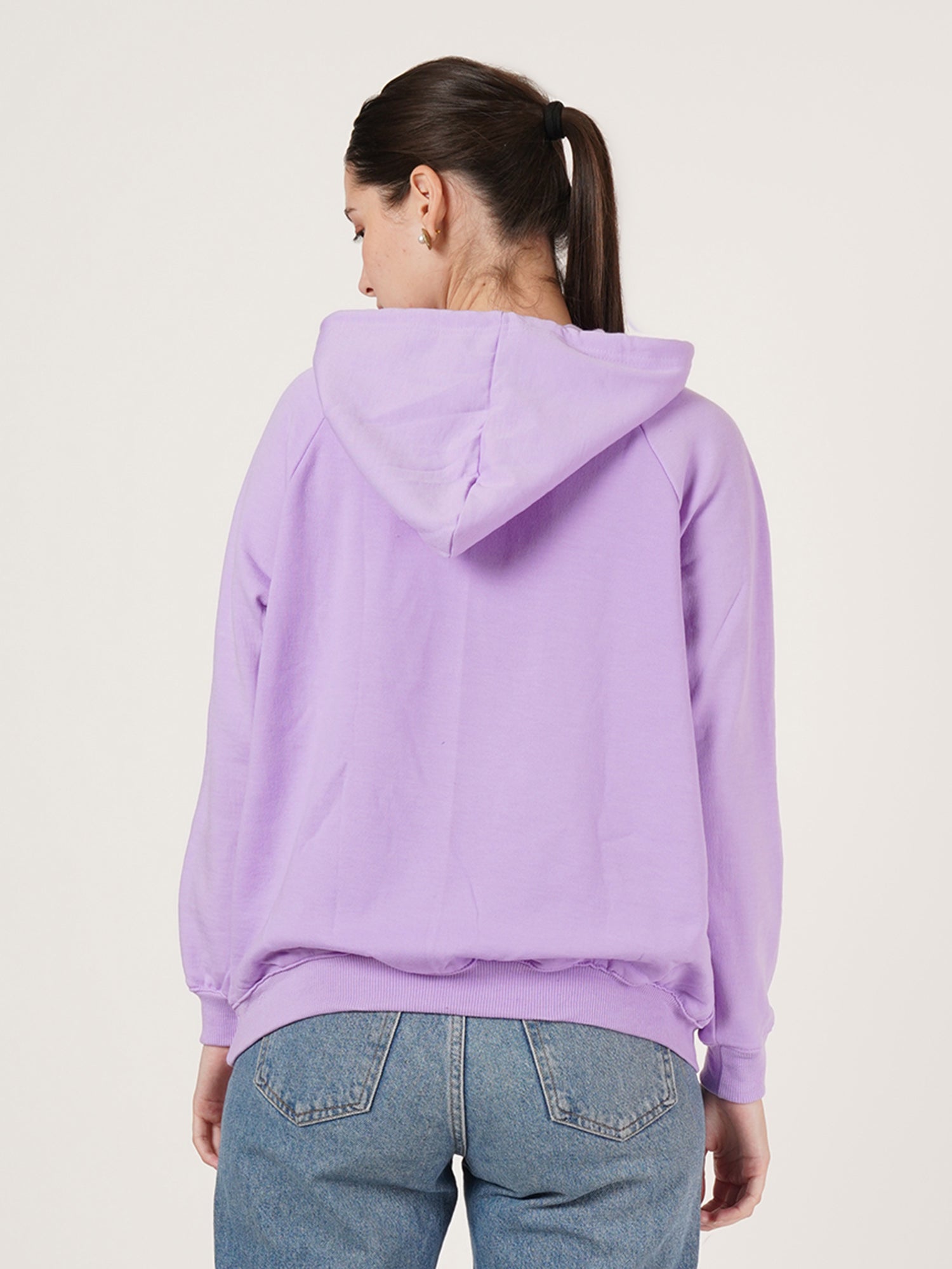 Women Purple Cotton Hooded Long Sleeves Pullover Sweatshirt