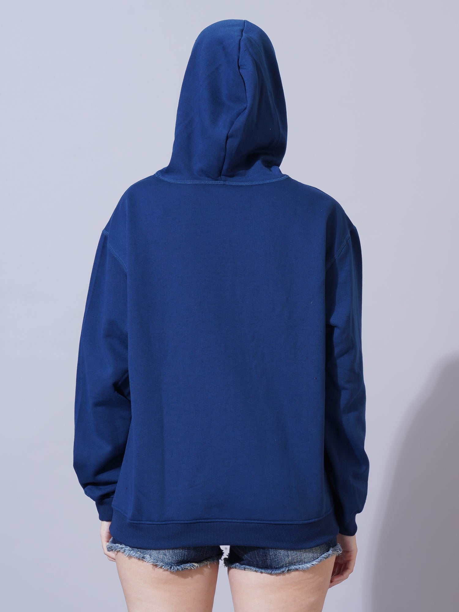 Women Navy Blue Hooded Sweatshirt