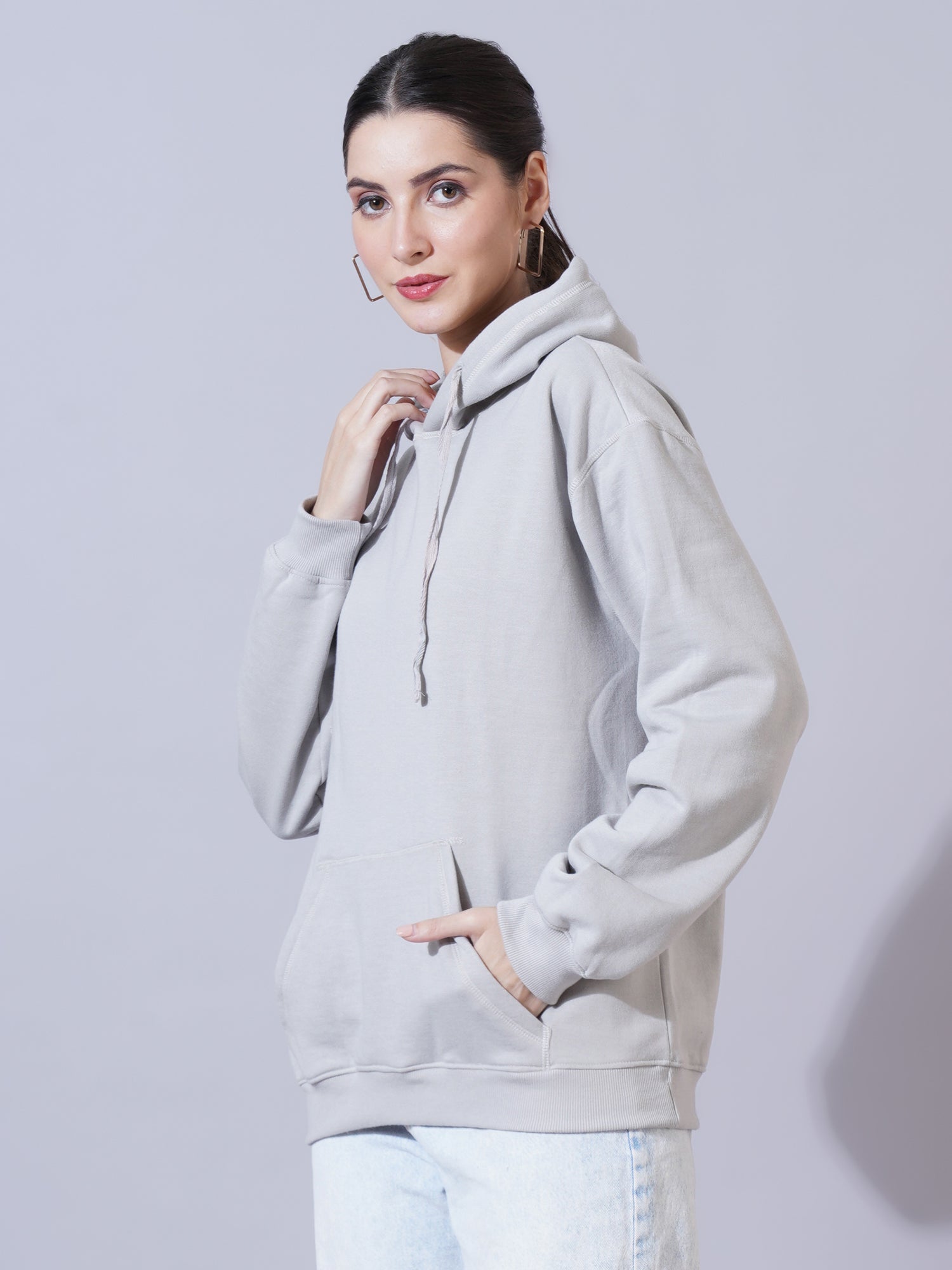 Women Grey Hooded Sweatshirt