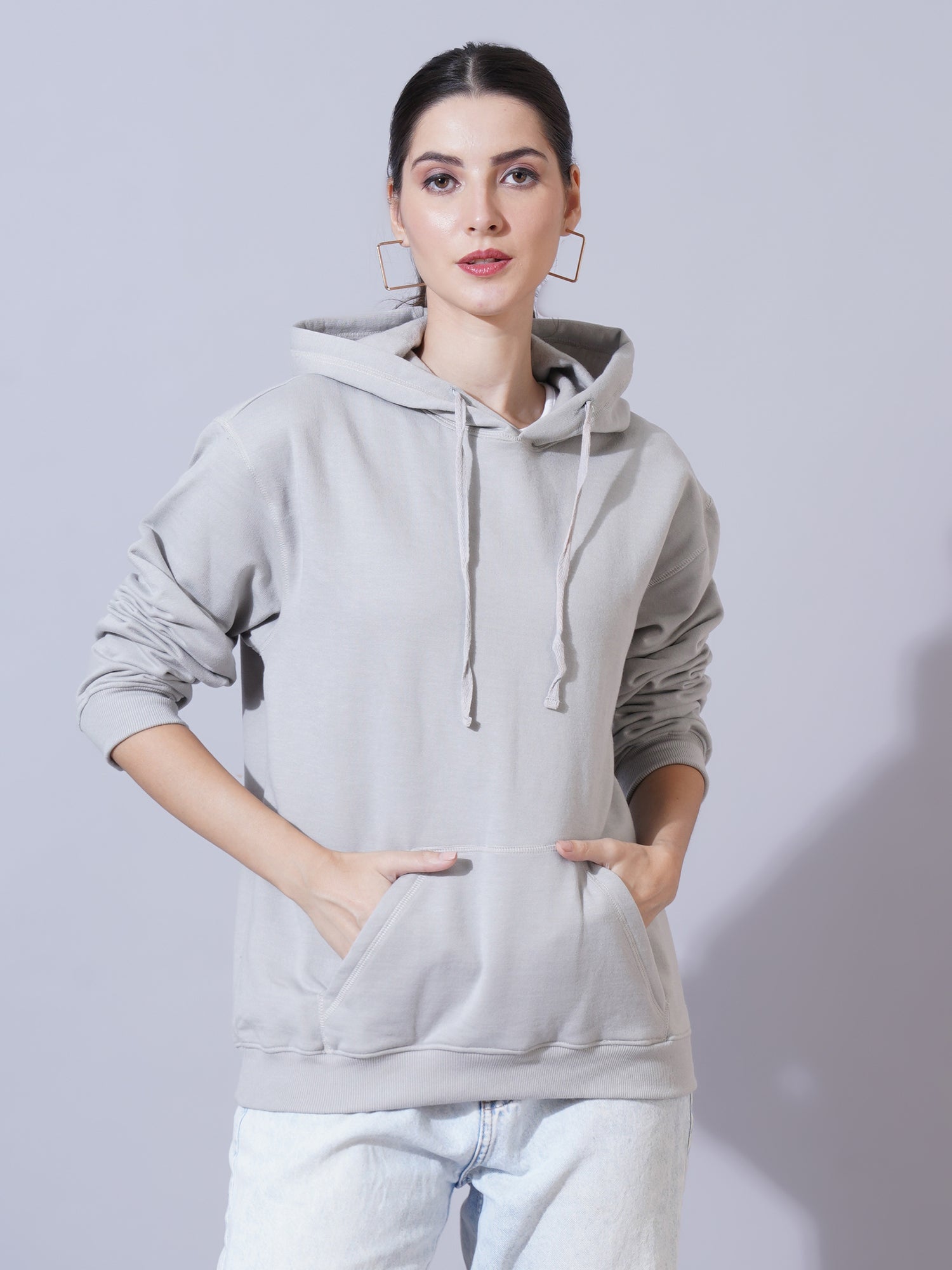 Women Grey Hooded Sweatshirt