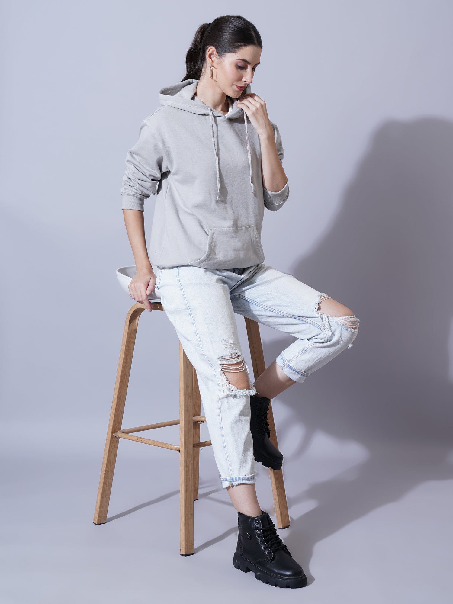 Women Grey Hooded Sweatshirt
