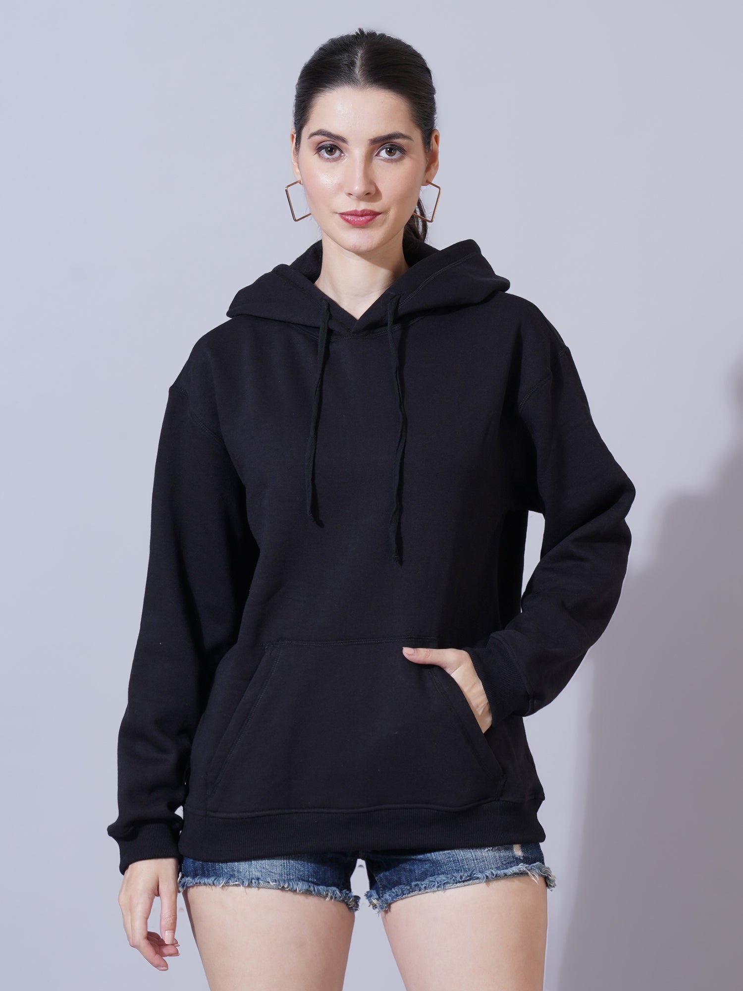 Women Black Hooded Sweatshirt