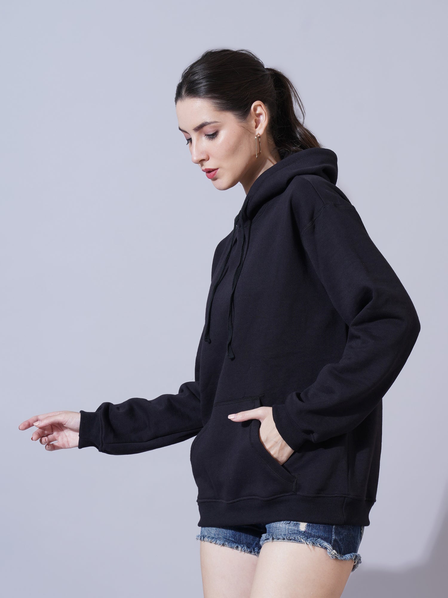 Women Black Hooded Sweatshirt