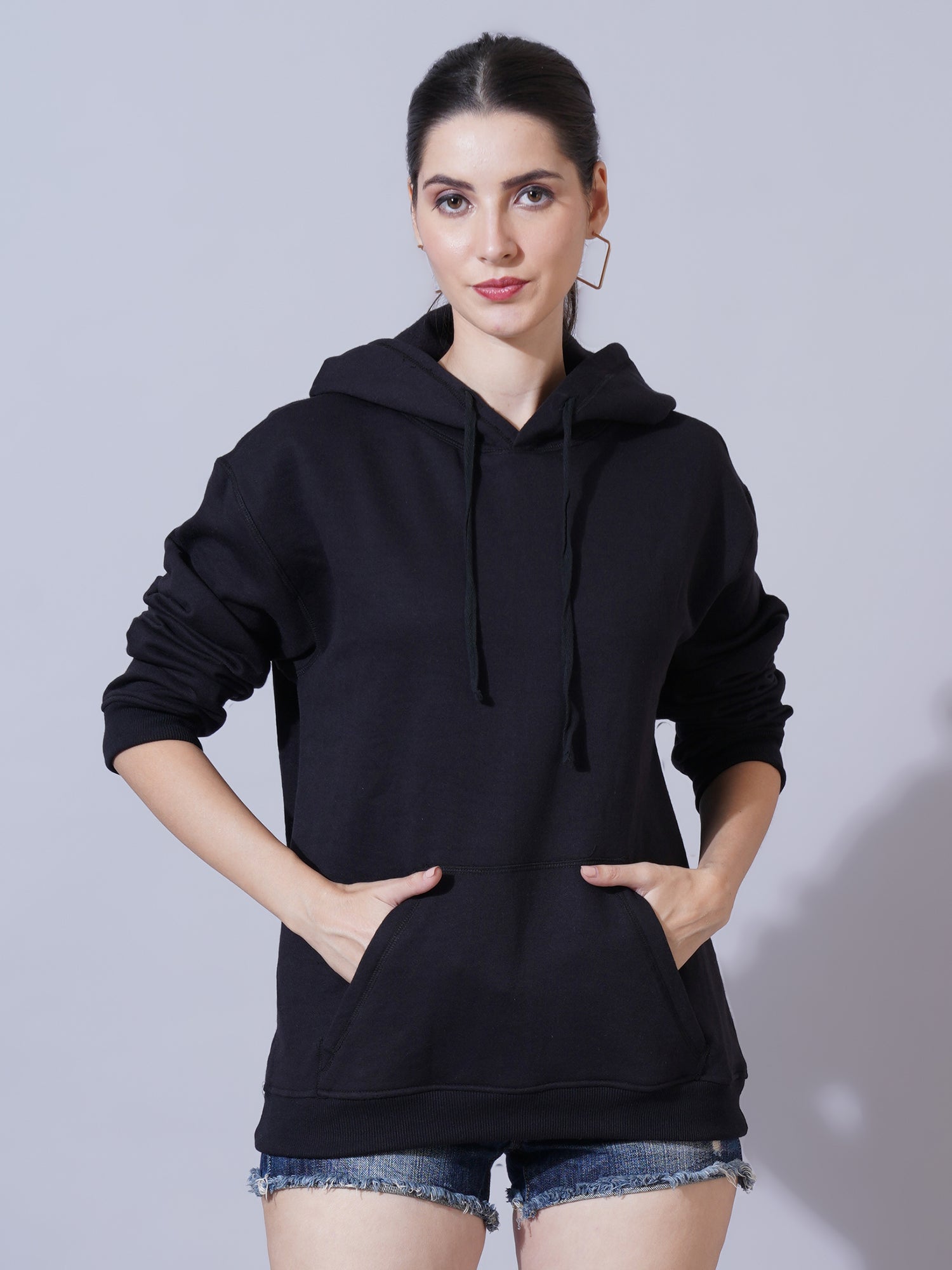 Women Black Hooded Sweatshirt