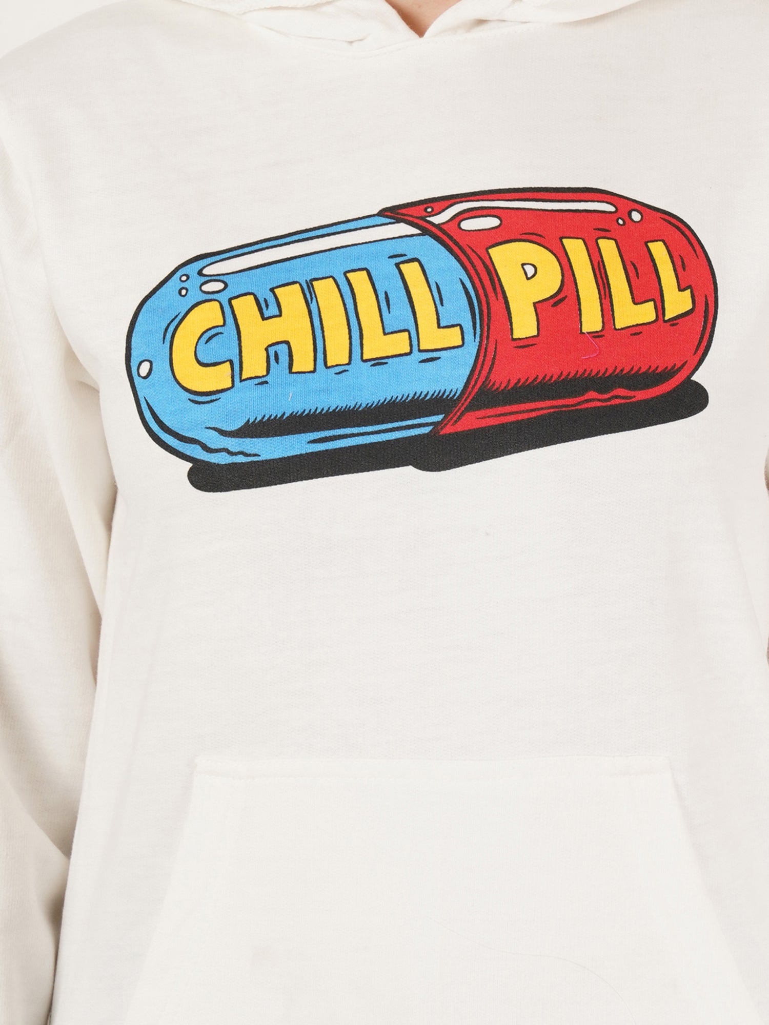 Women White printed Cotton Hooded Long Sleeves Pullover Sweatshirt