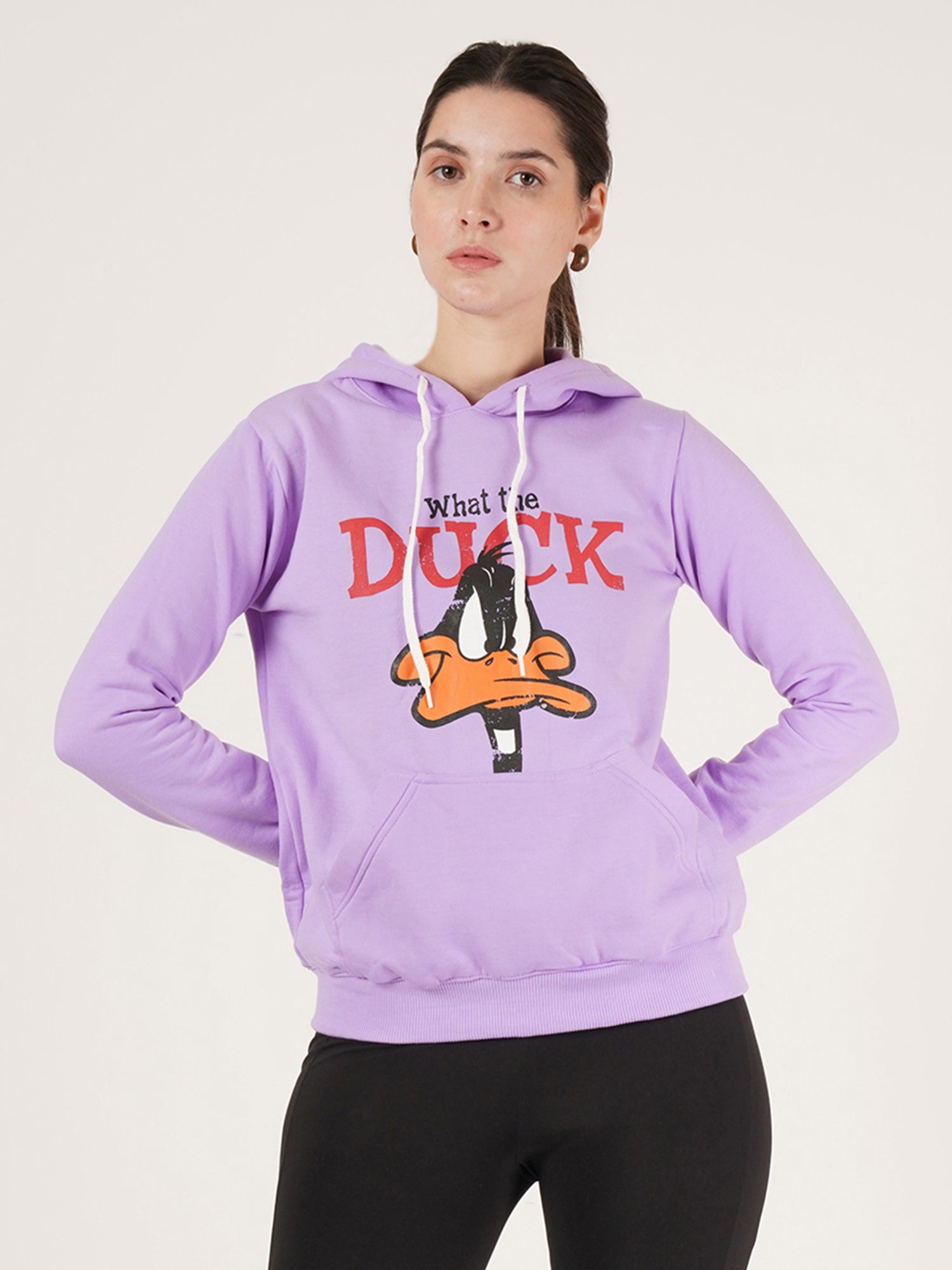 Women Purple printed Cotton Hooded Long Sleeves Pullover Sweatshirt