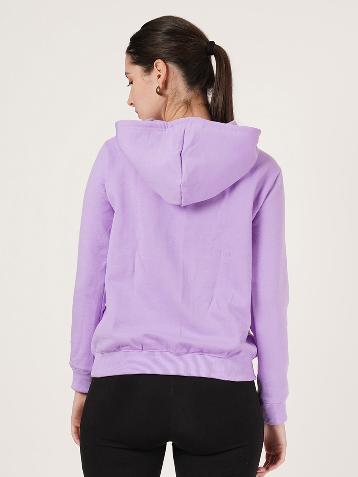 Women Purple printed Cotton Hooded Long Sleeves Pullover Sweatshirt