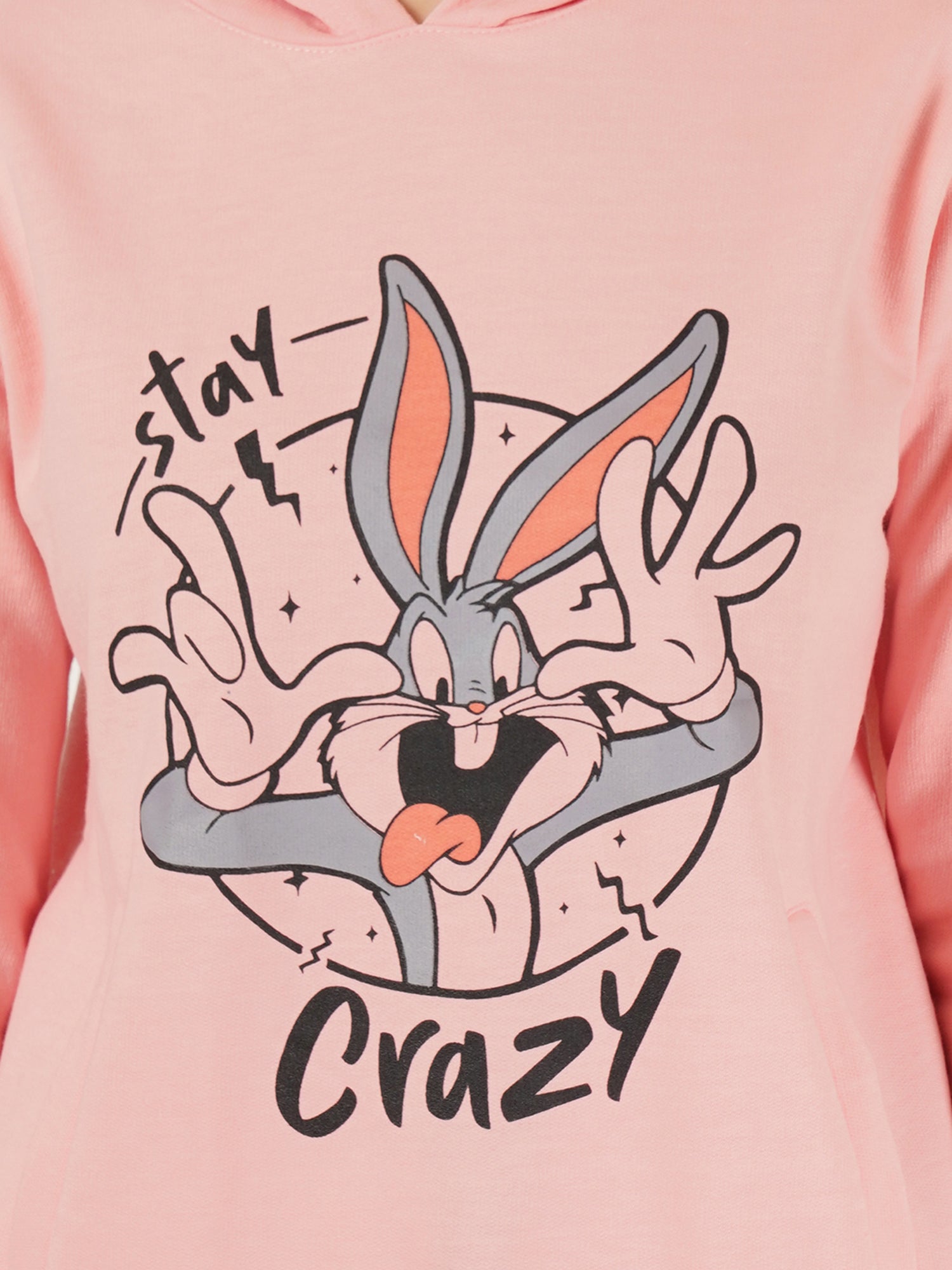 Women Peach printed Cotton Hooded Long Sleeves Pullover Sweatshirt