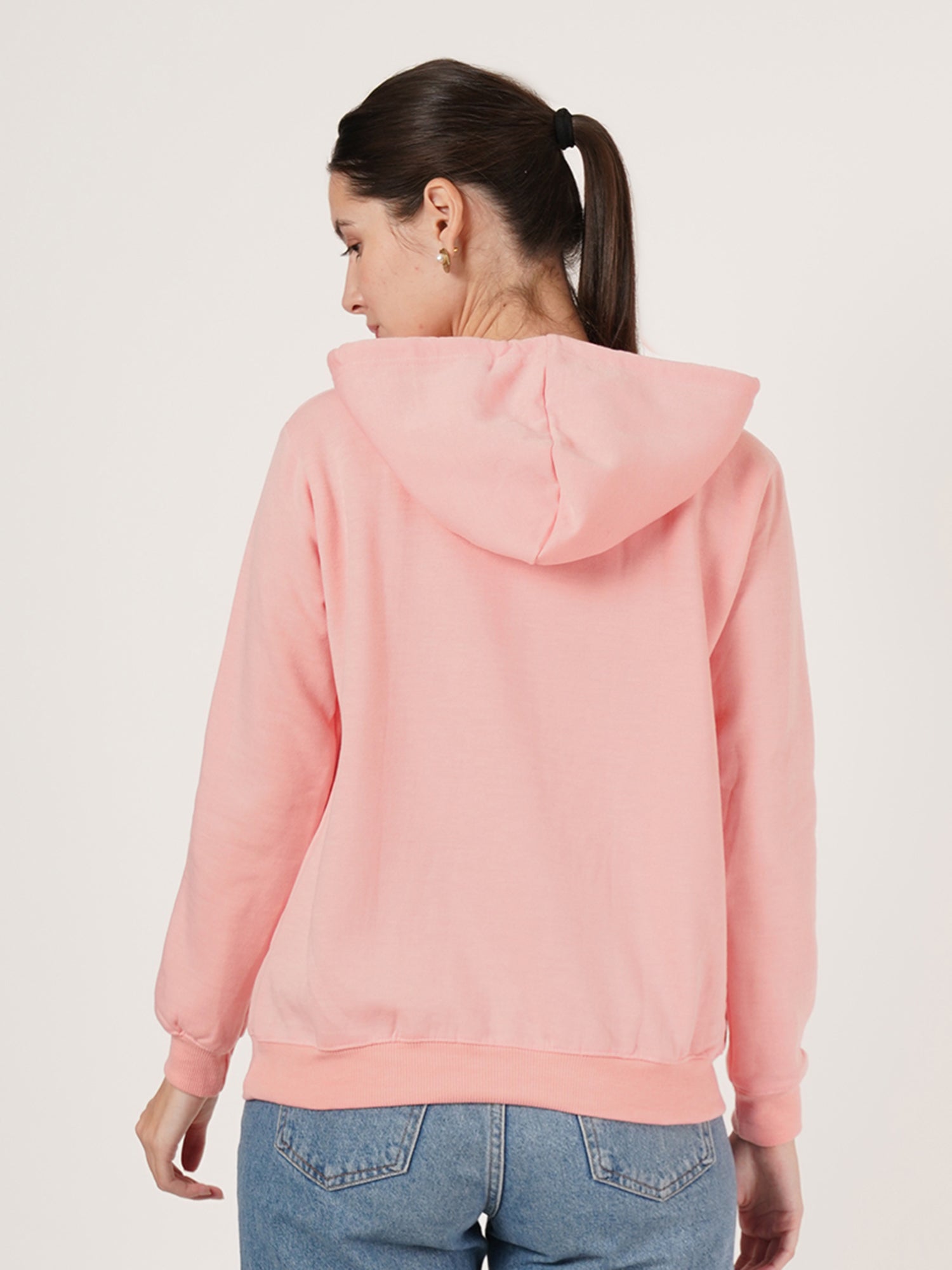 Women Peach printed Cotton Hooded Long Sleeves Pullover Sweatshirt