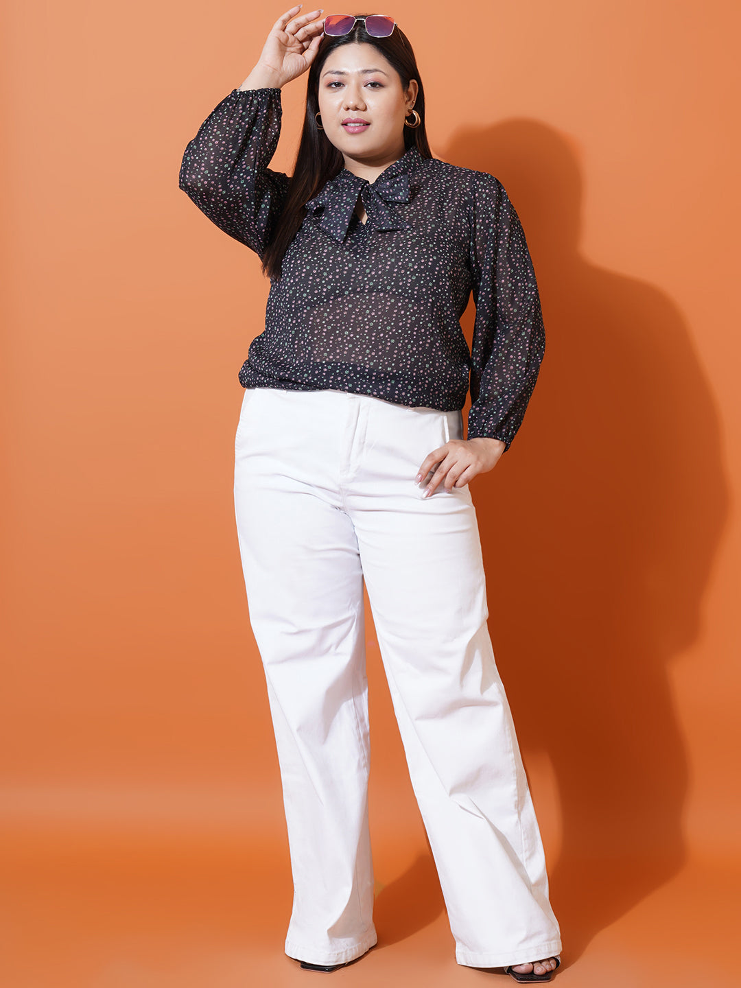 Women Plus Size Floral georgette Tie-Up Neck Top