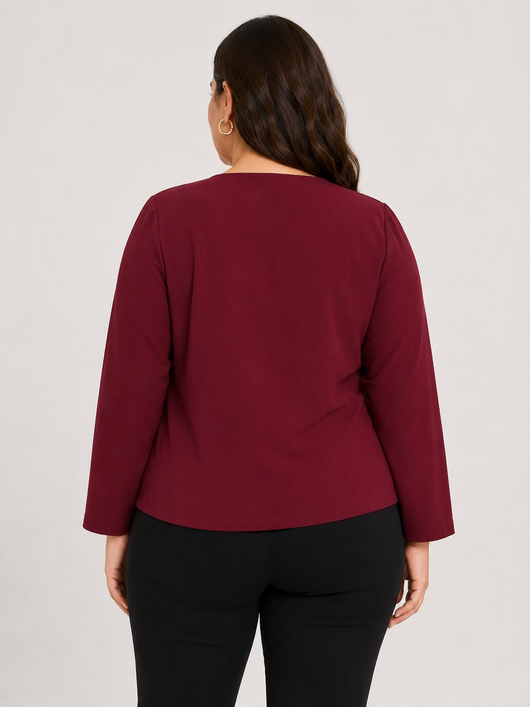 U&F Beyond Plus Size Maroon Square-Neck Button-Front Top
