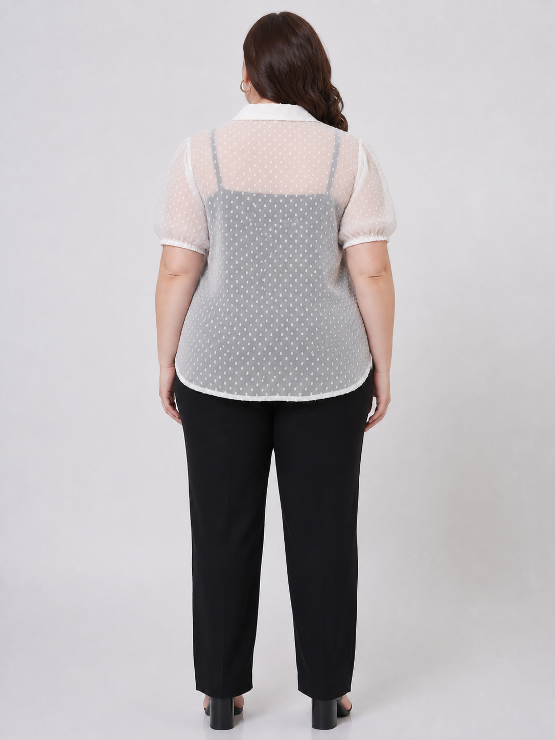 U&F Beyond White Dobby Georgette Plus Size Shirt Style Top