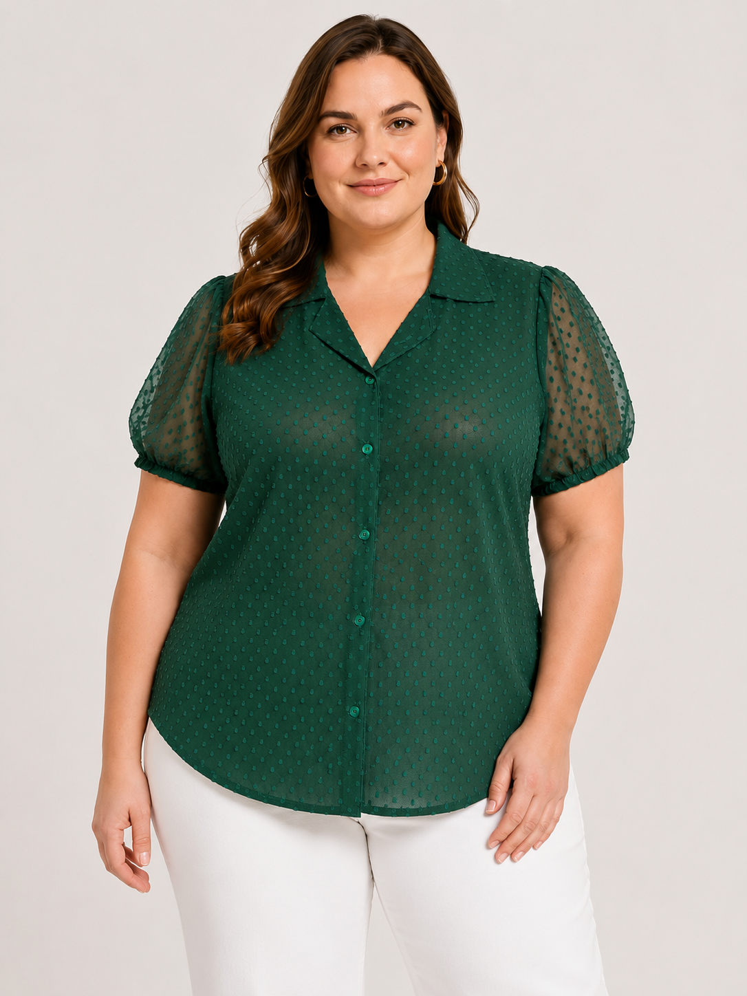 U&F Beyond Green Dobby Georgette Plus Size Shirt Style Top