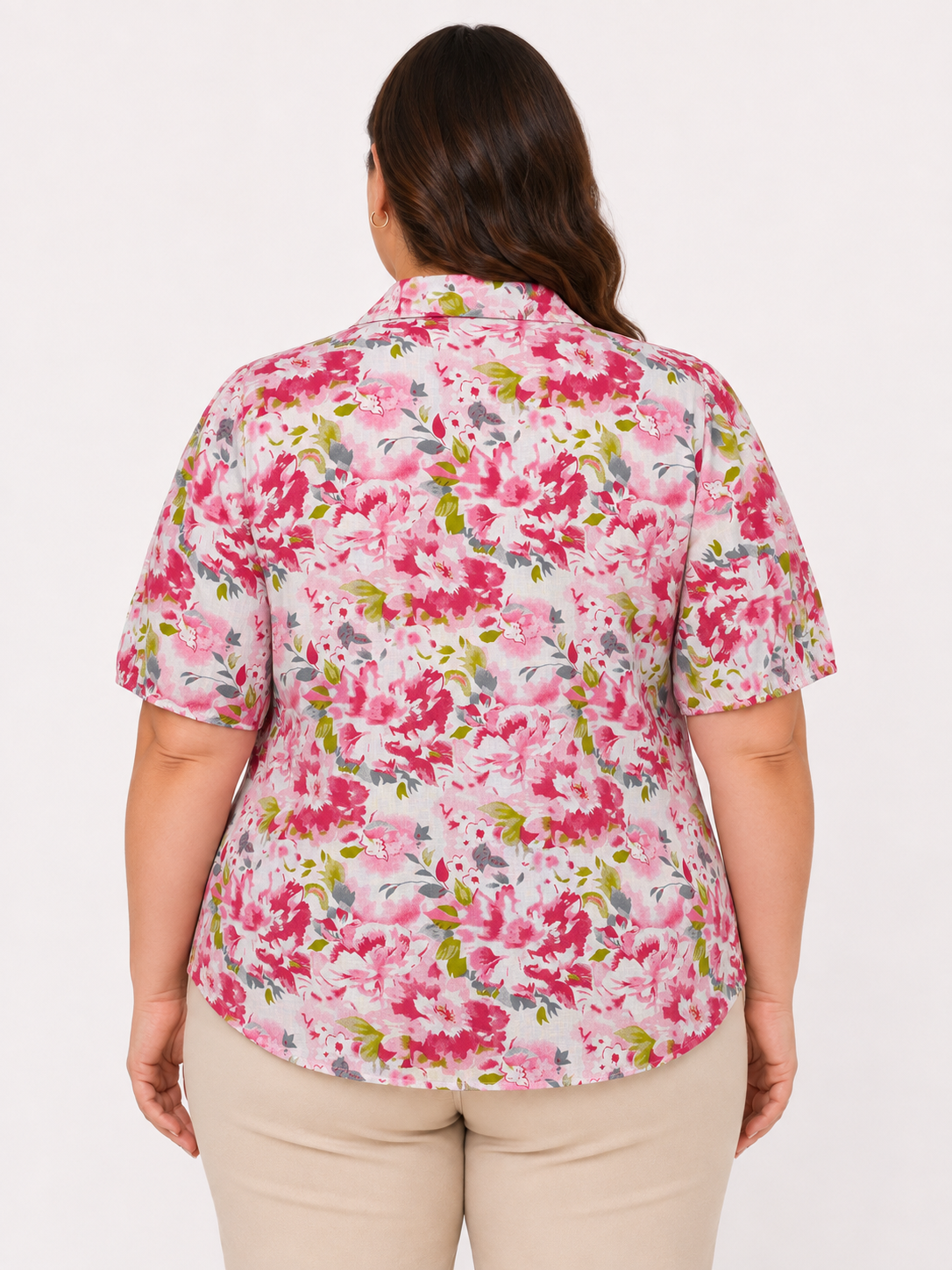 U&F Beyond Plus Size Pink Floral Printed Cotton Shirt