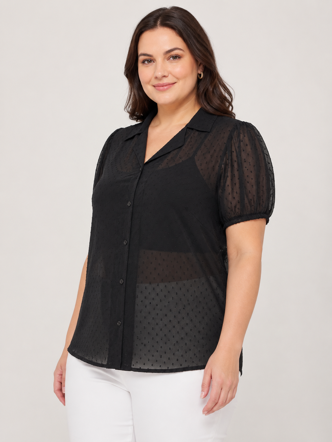 U&F Beyond Black Dobby Georgette Plus Size Shirt Style Top