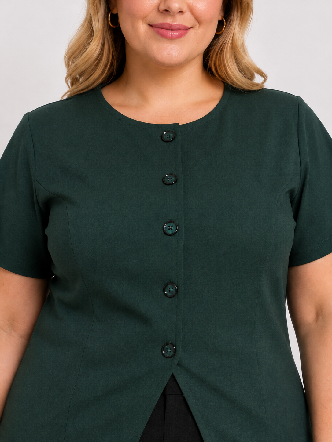 U&F Beyond Plus Size Emerald Ease Front-Button Top