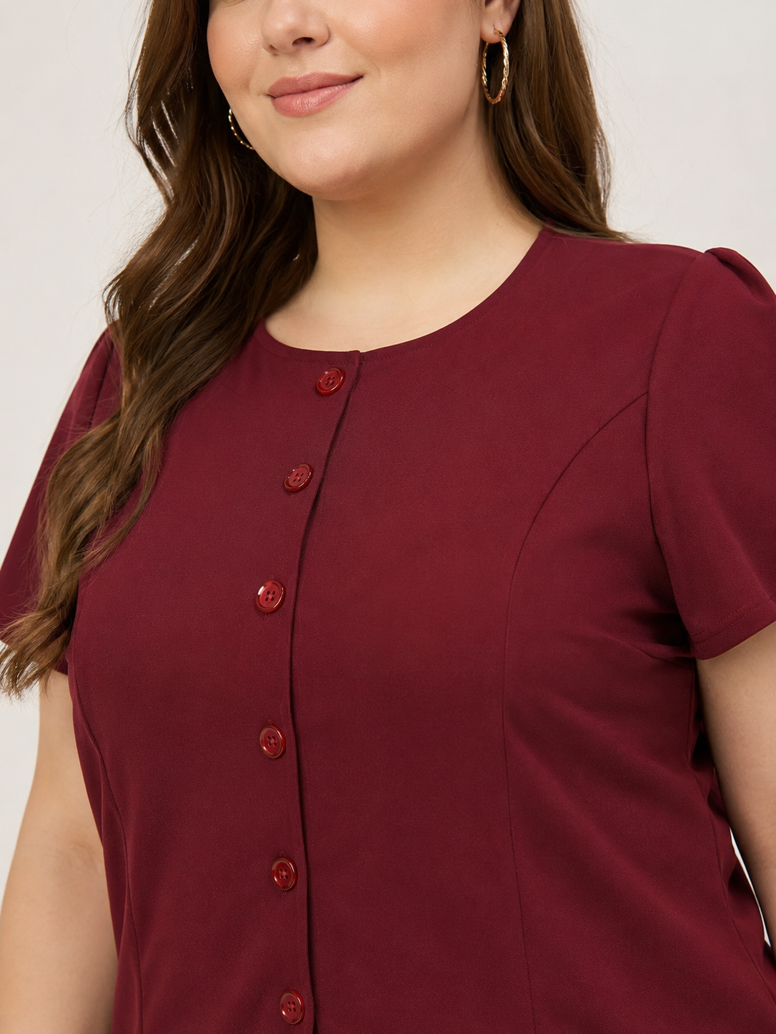U&F Beyond Plus Size Maroon Elegant Front-Button Top