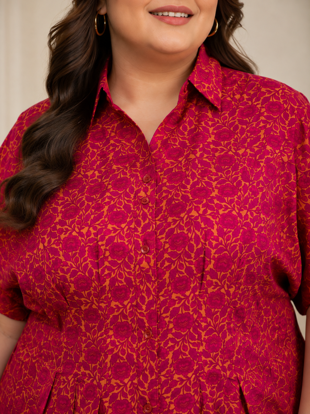 U&F Beyond Plus Size Cotton Pink Floral Peplum Shirt