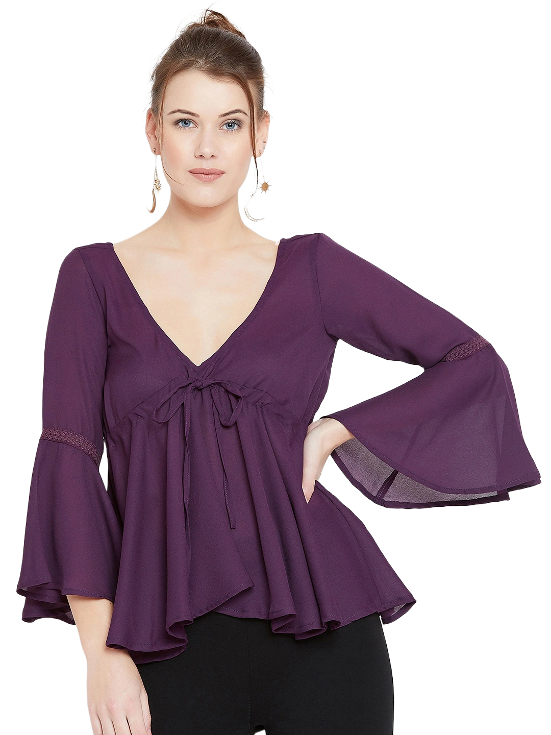 Women Purple Cinched Waist Top