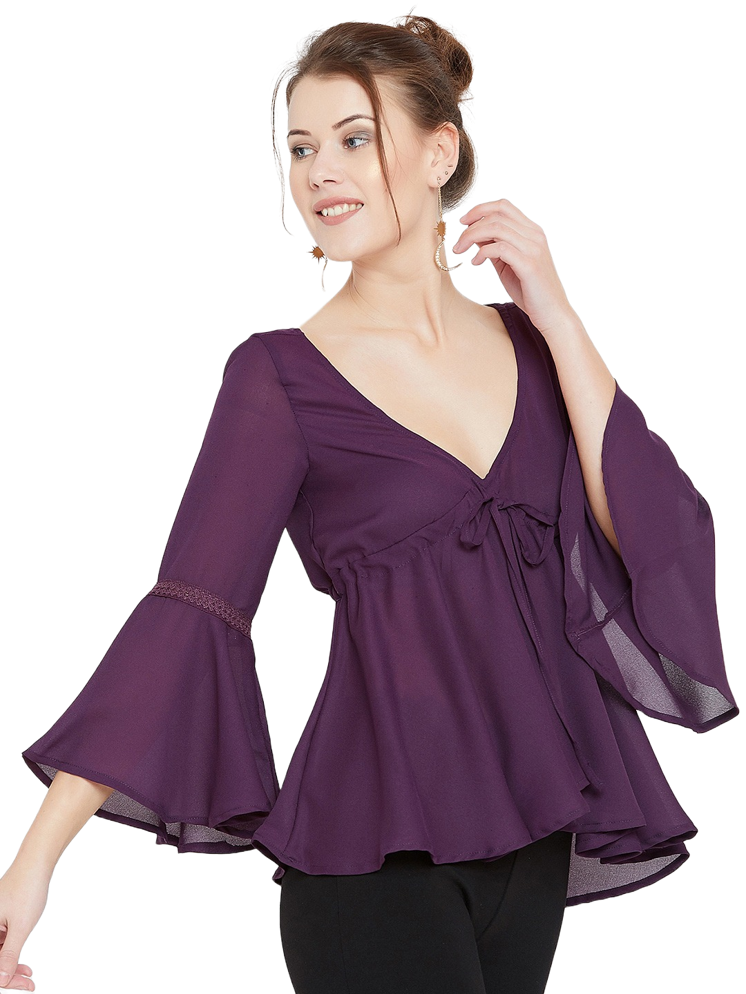 Women Purple Cinched Waist Top