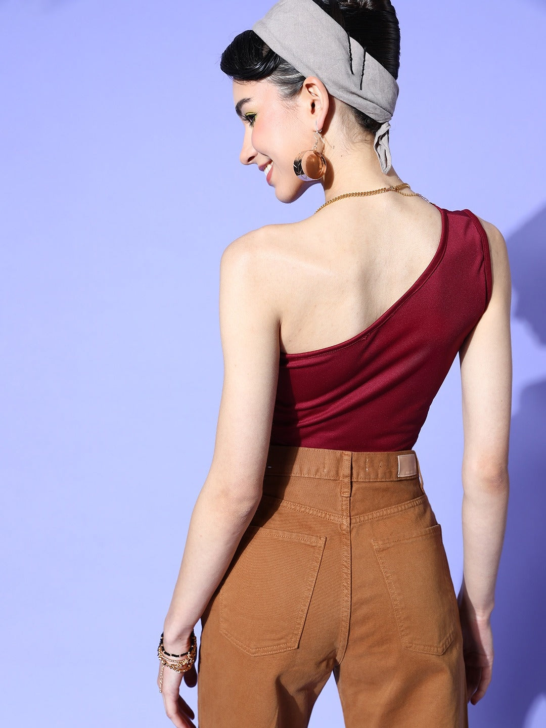 Women Charming Maroon Solid Asymmetry Top