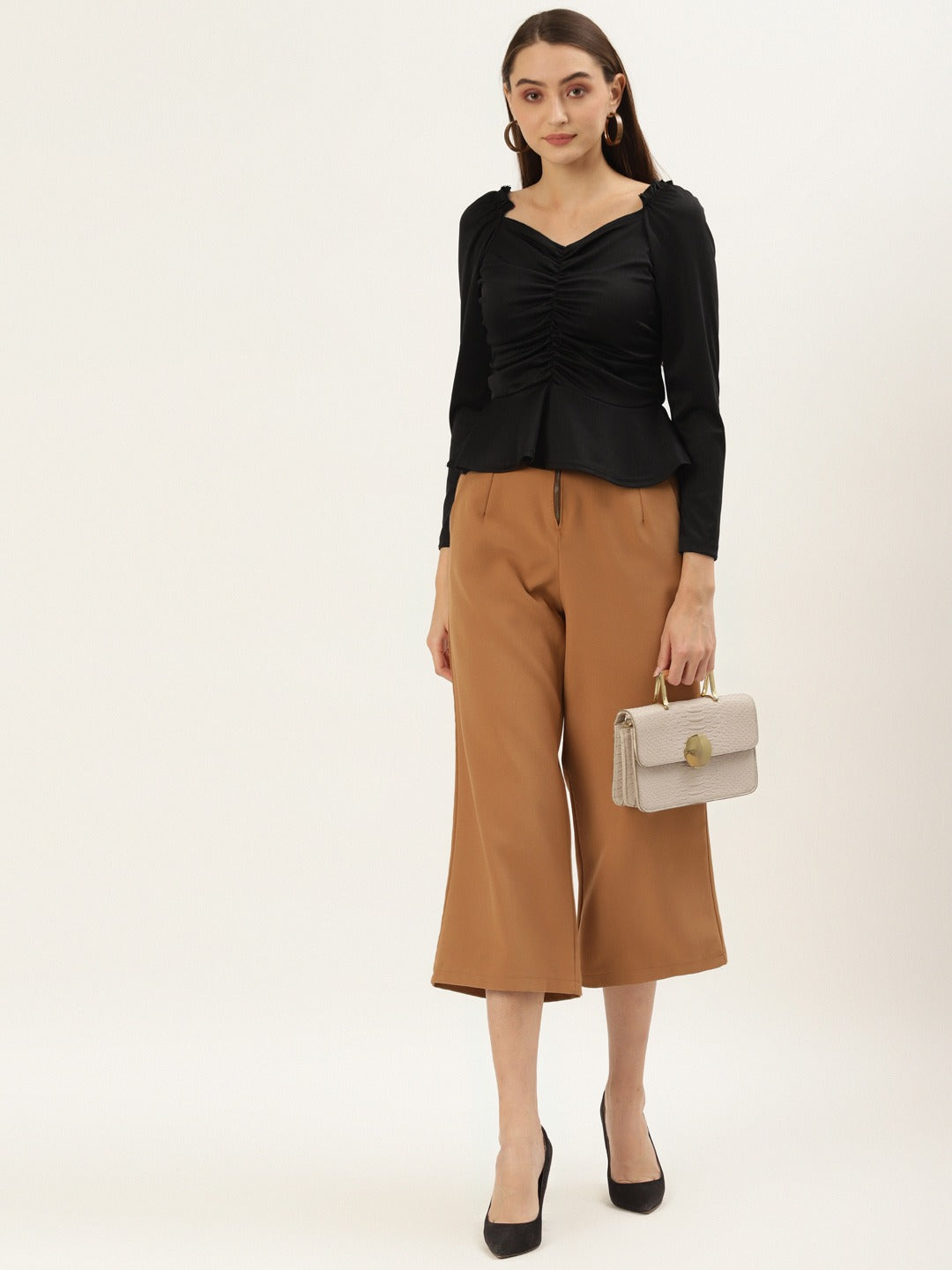 Women Black Sweetheart Neck Top