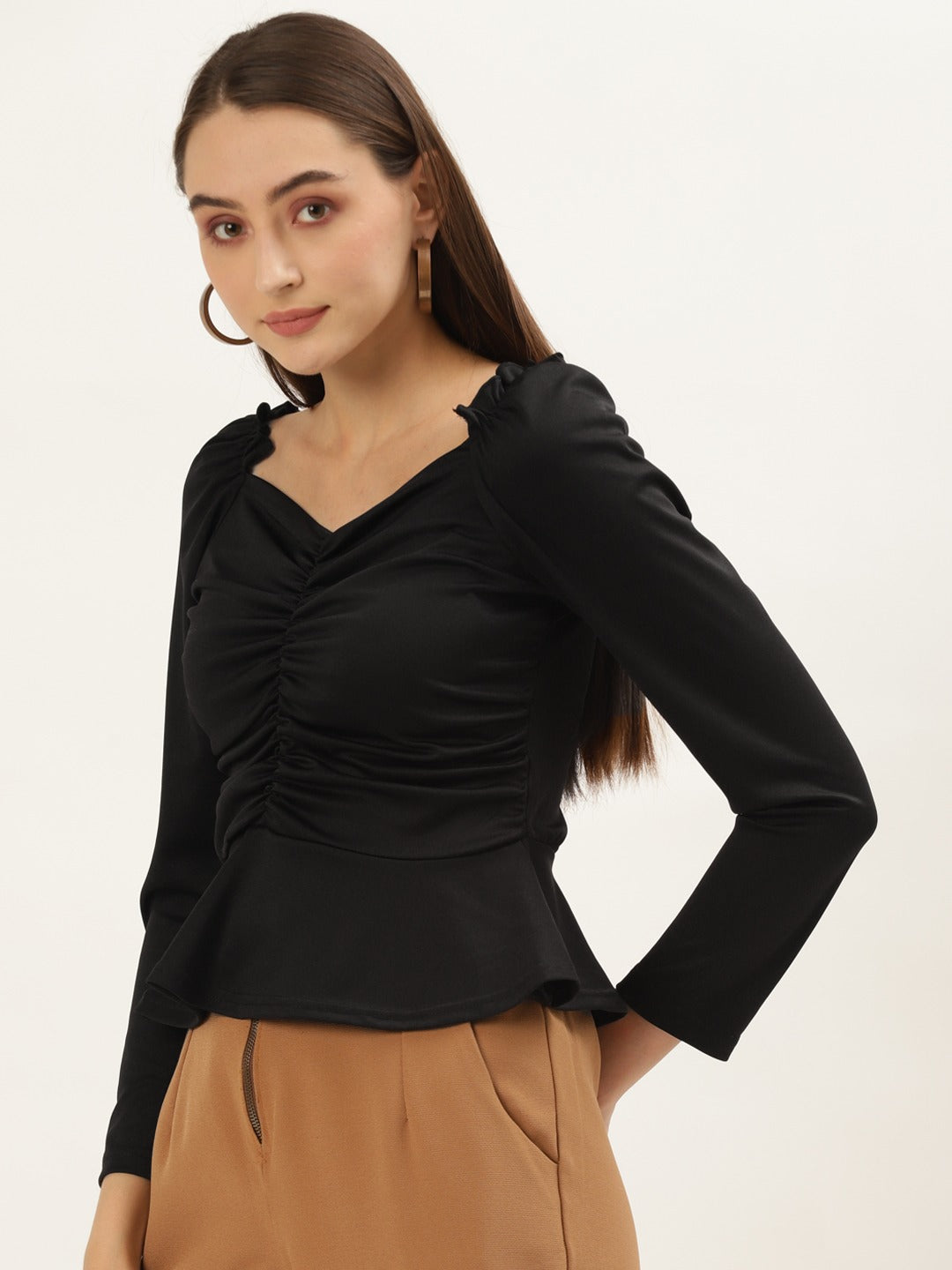 Women Black Sweetheart Neck Top