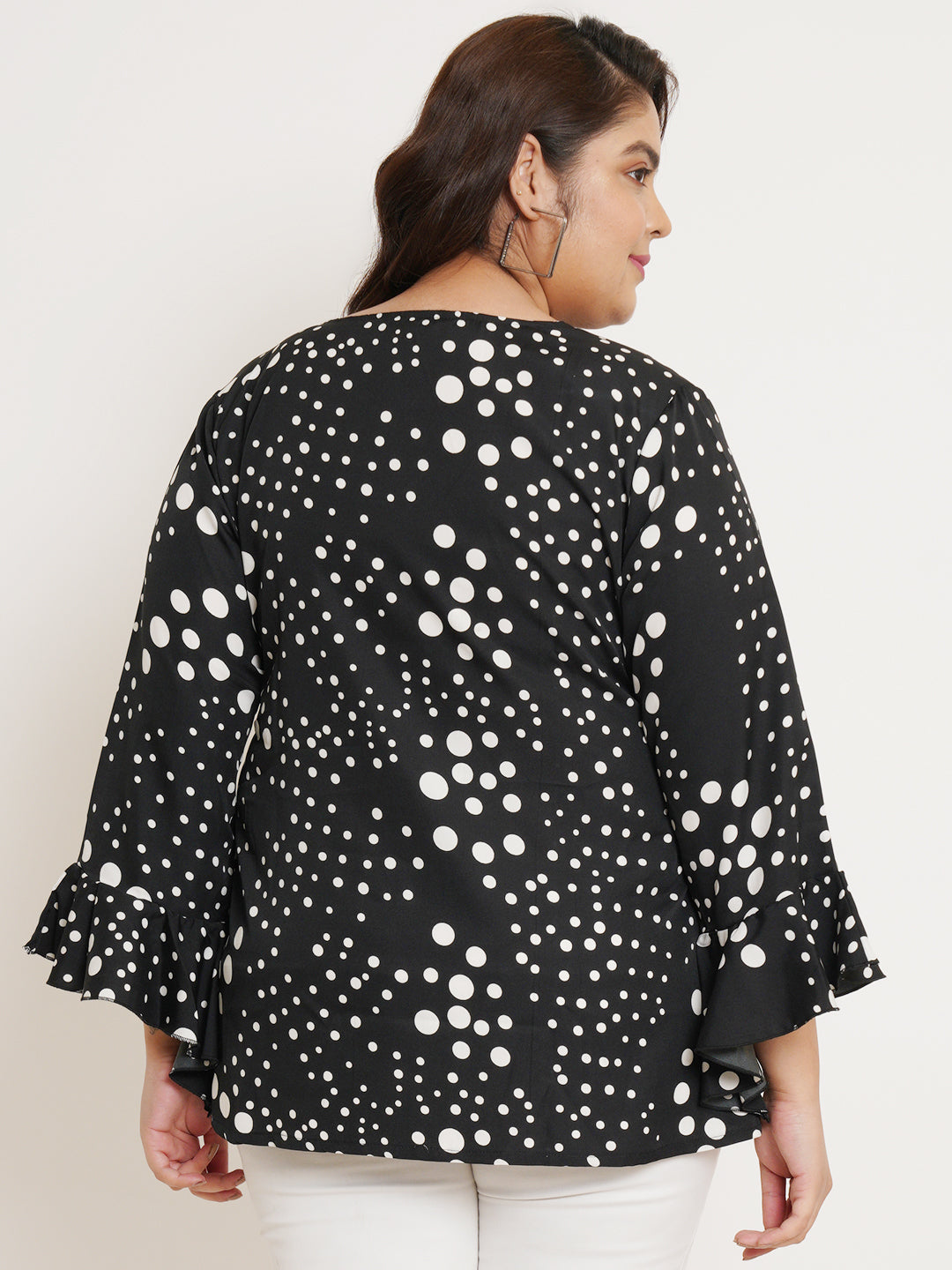 Women Plus Size Polka Dot V-Neck A-Line Top