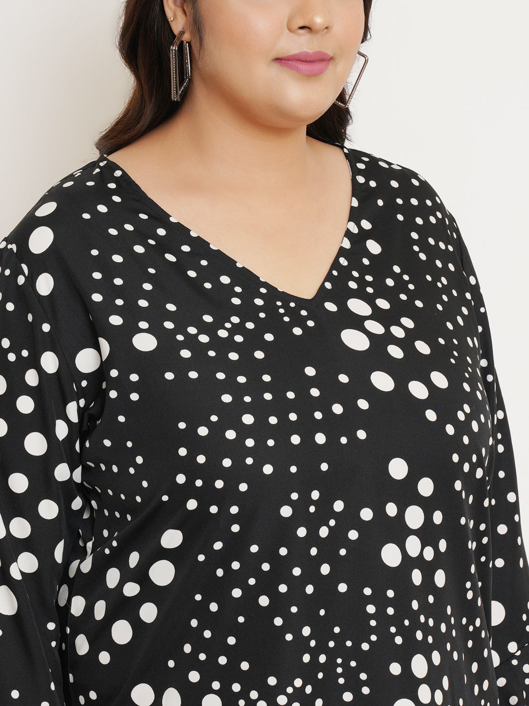 Women Plus Size Polka Dot V-Neck A-Line Top