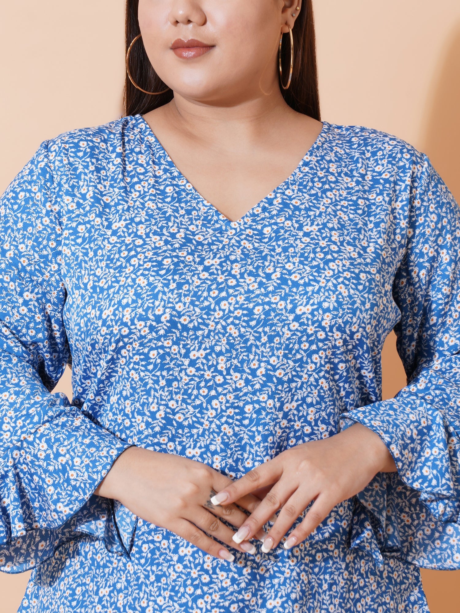 Women Plus Size Floral Print Ruffles Top