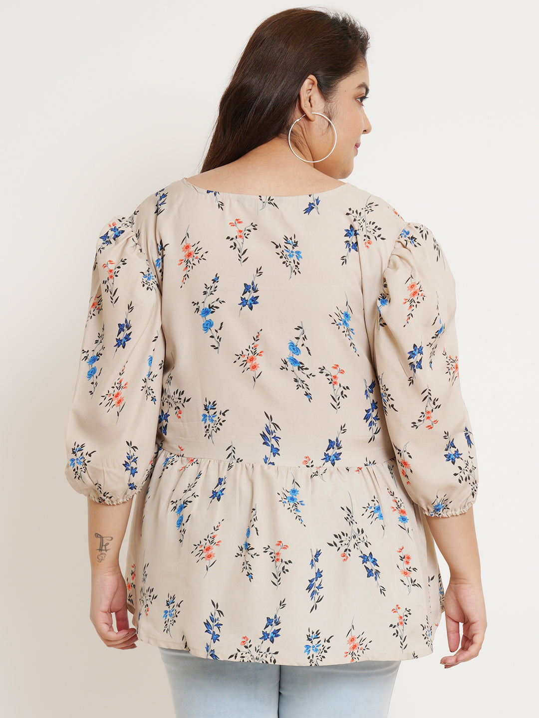 Women Plus Size Floral Printed V-Neck Top