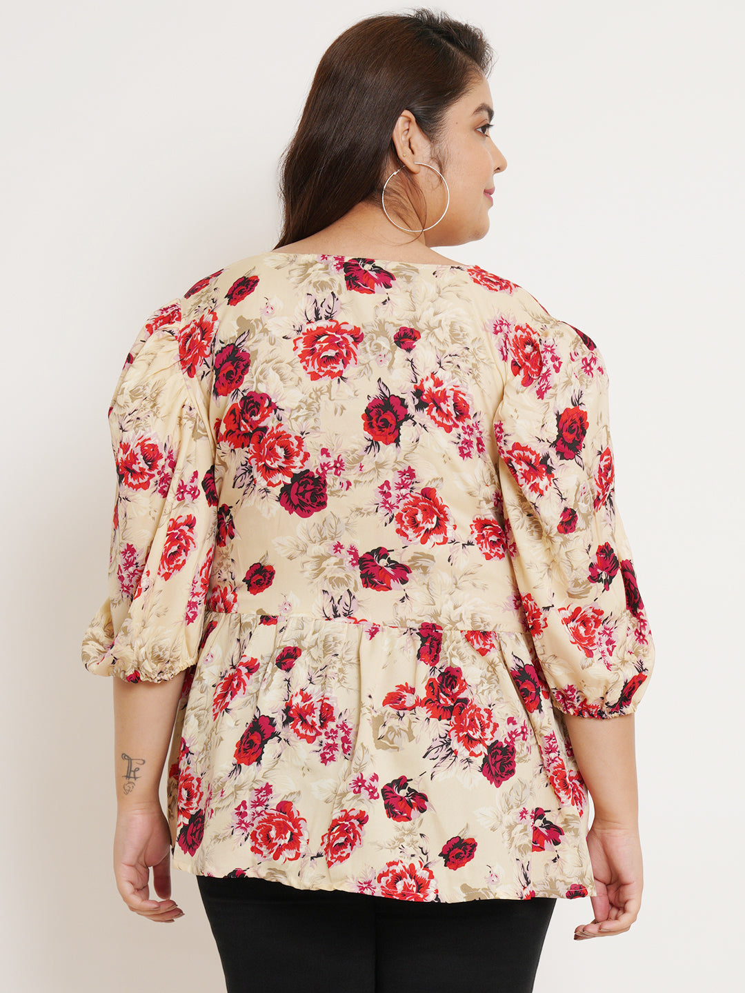 Women Plus Size Floral Printed V-Neck Top