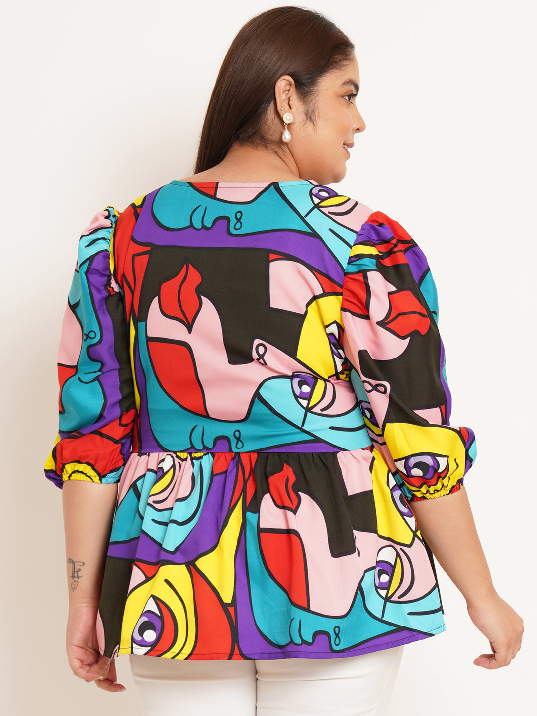 Women Plus Size Abstract Printed V-Neck Top