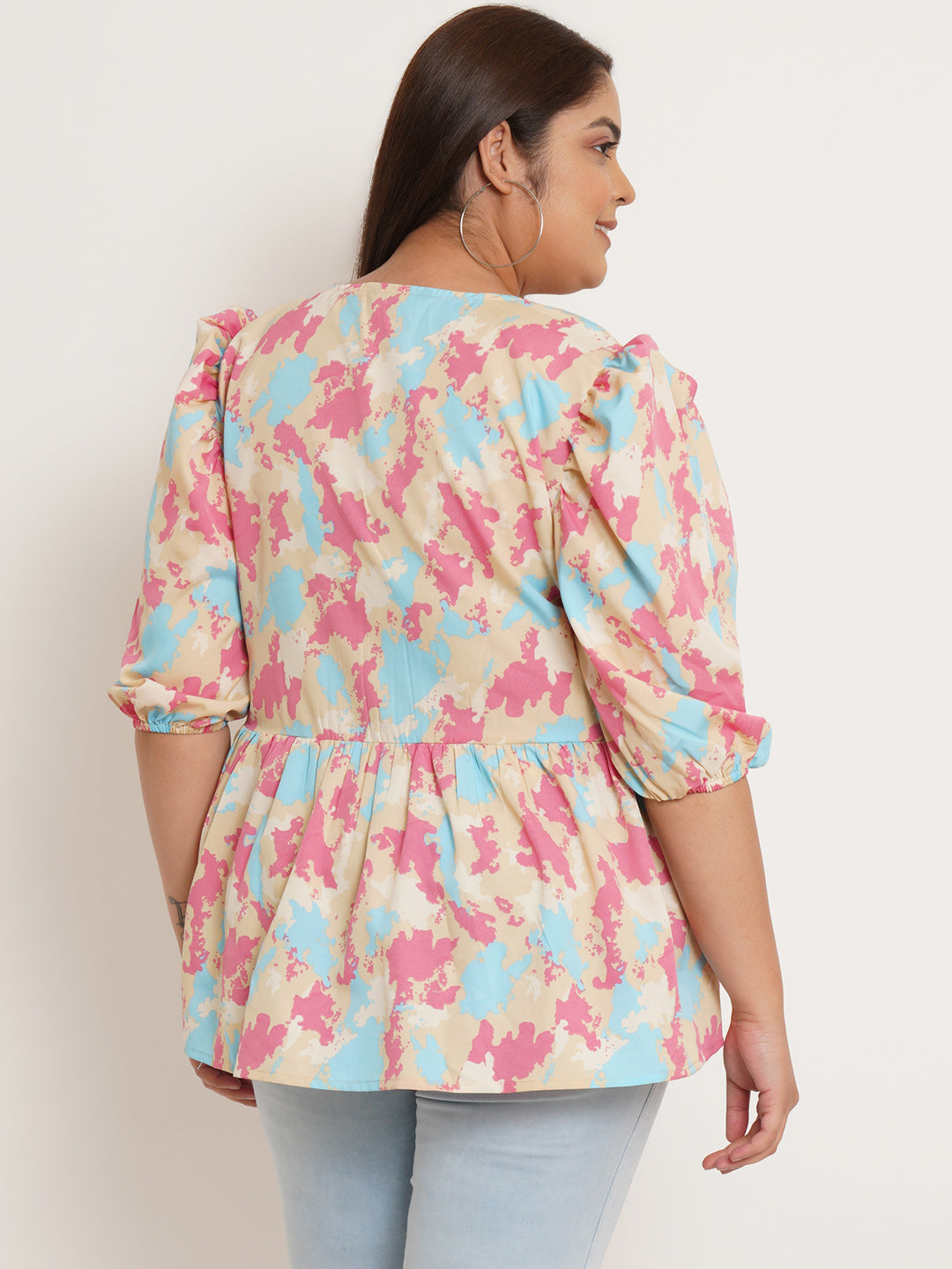 Women Plus Size Abstract Printed V-Neck Top