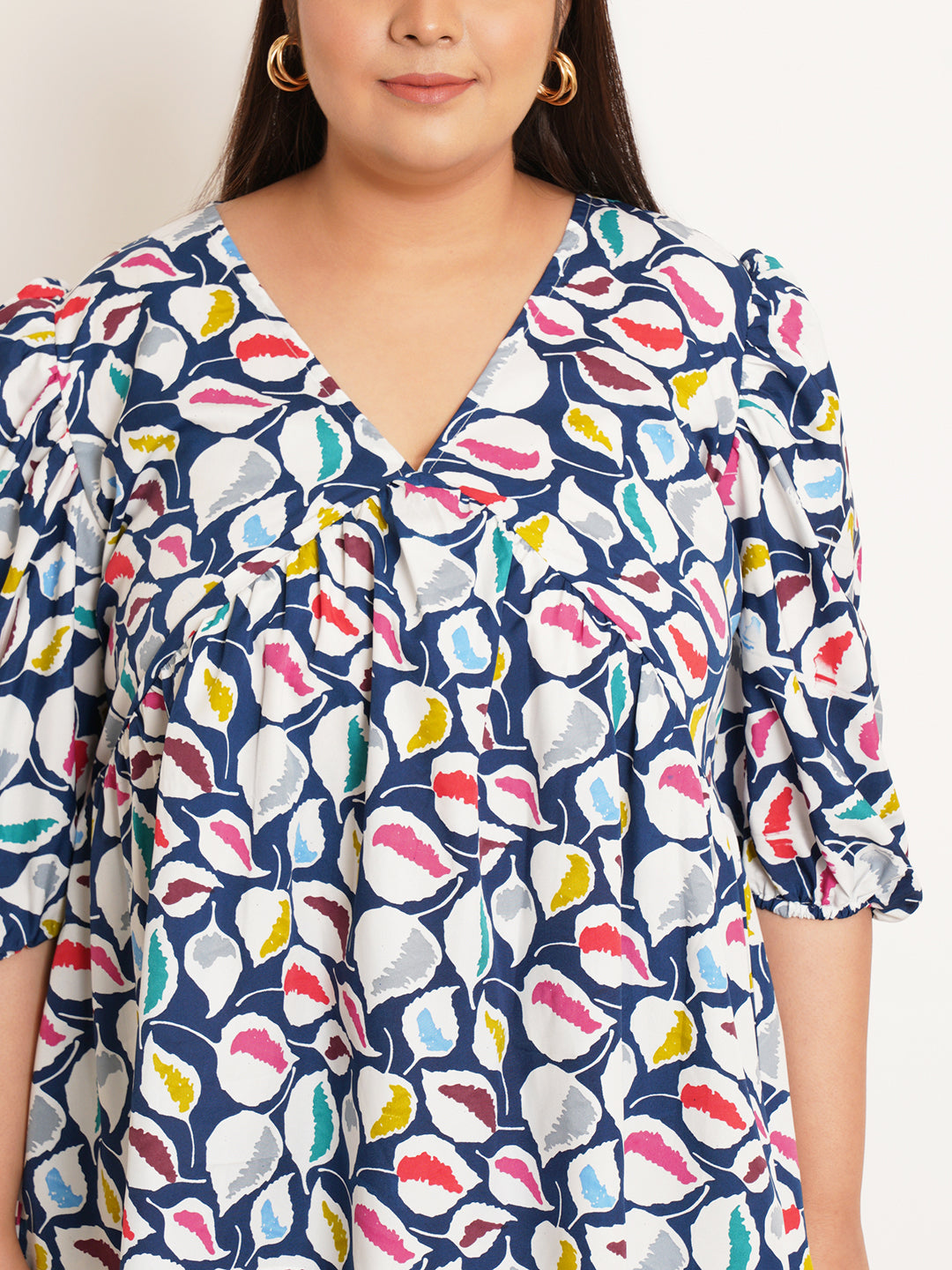 Women Plus Size Floral Printed V-Neck Top