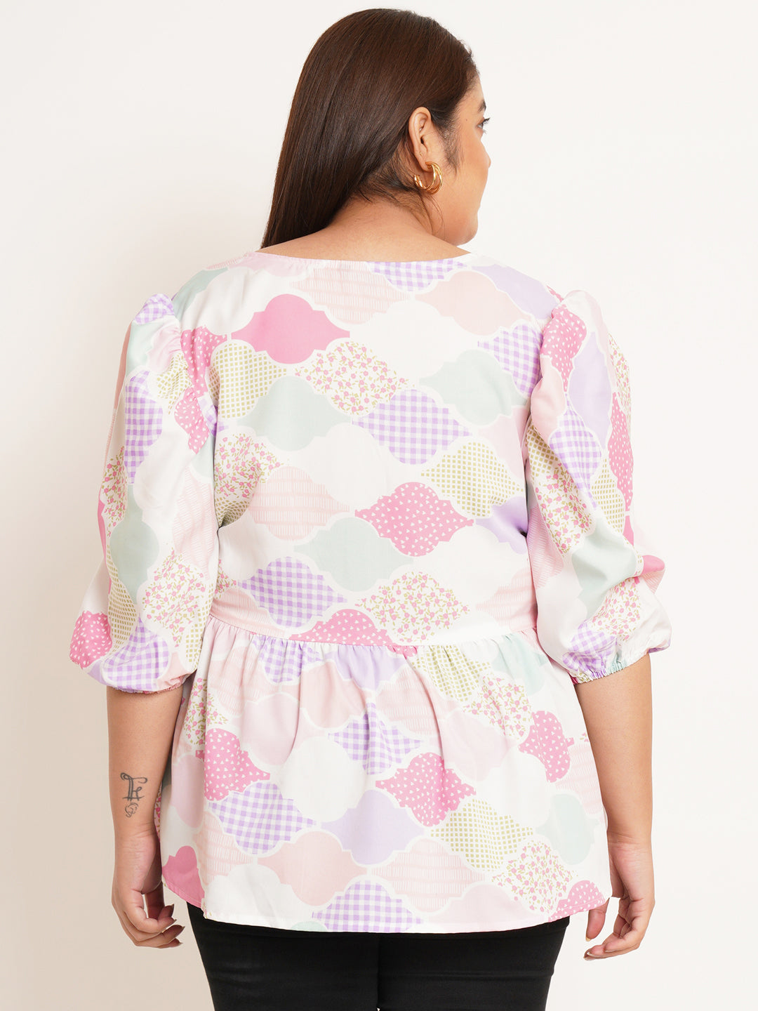 Women Plus Size Geometric Printed V-Neck Top
