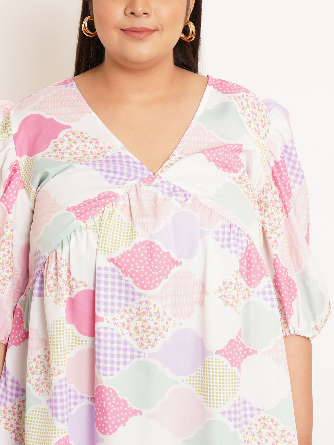 Women Plus Size Geometric Printed V-Neck Top