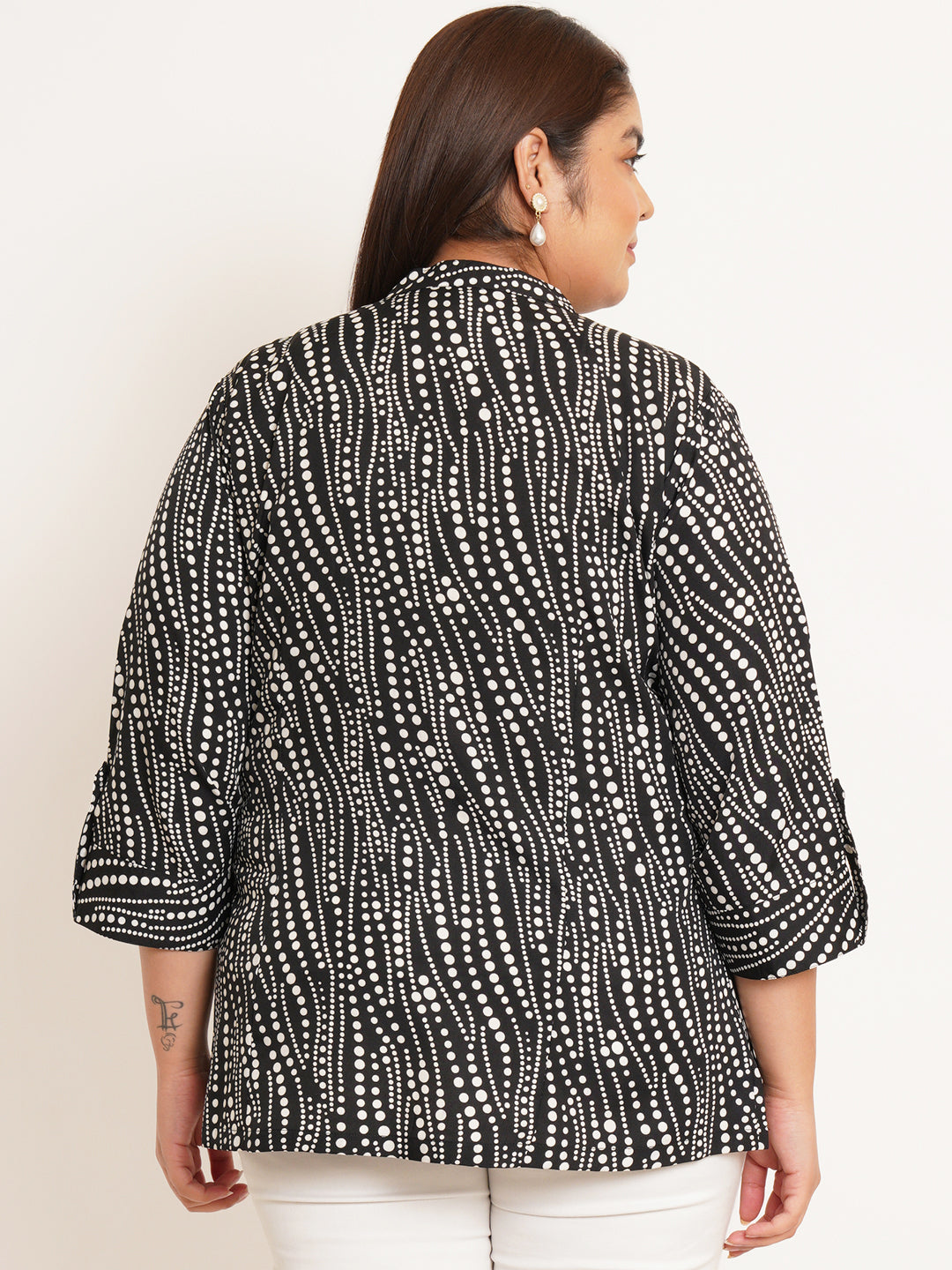 Women Plus Size Geometric Printed Mandarin Collar Top