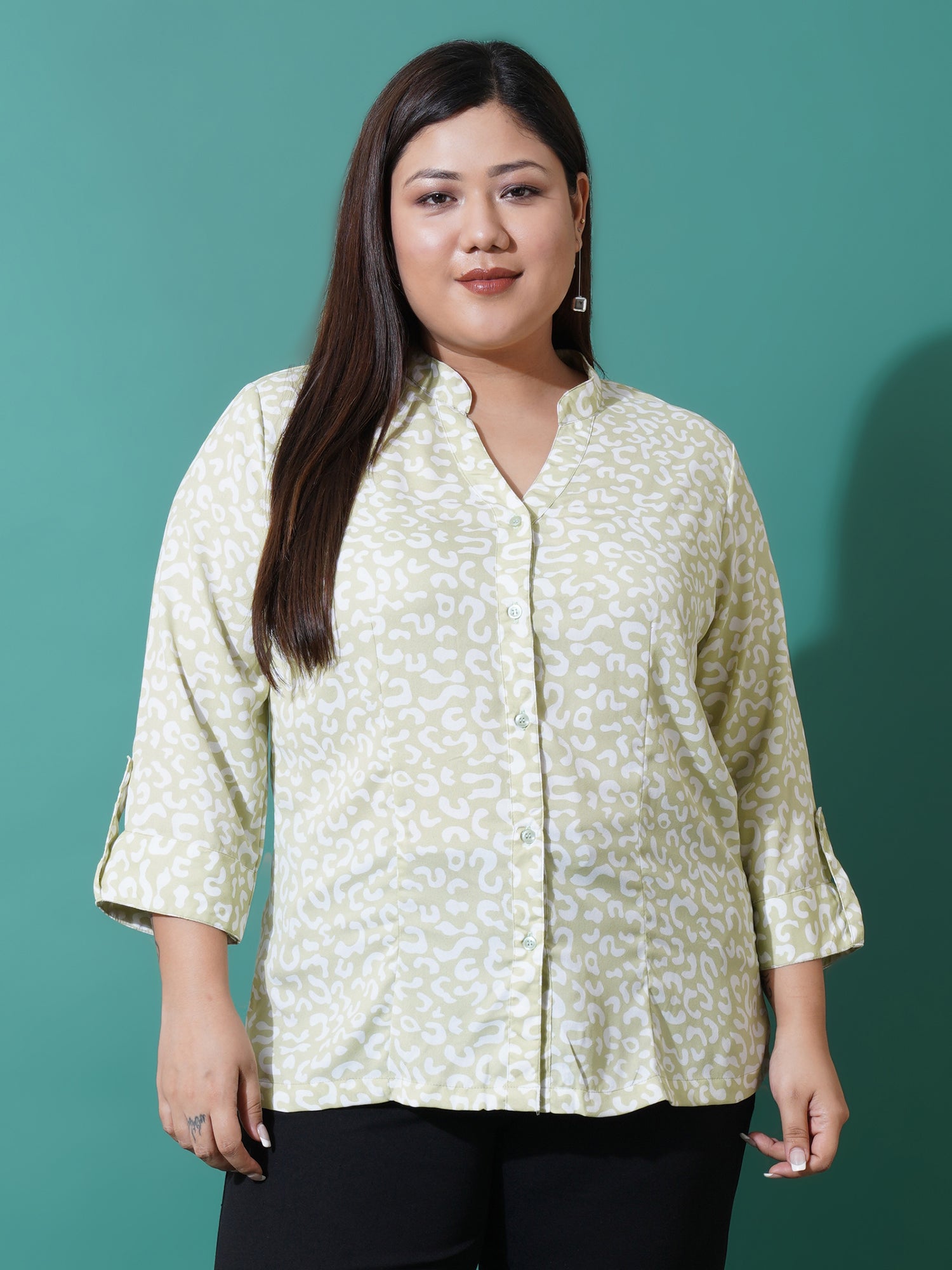 Women Plus Size Relaxed Opaque Printed Casual Shirt