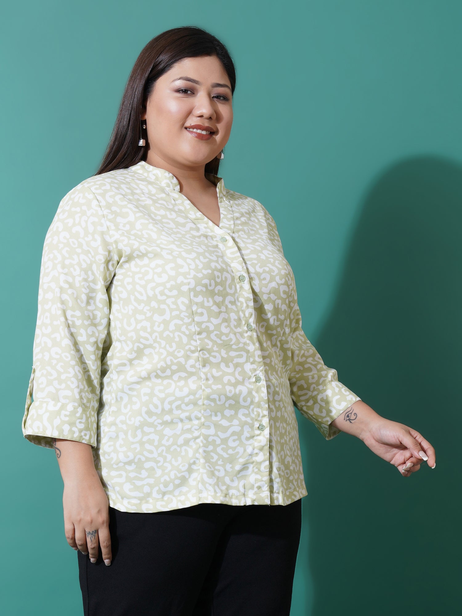 Women Plus Size Relaxed Opaque Printed Casual Shirt