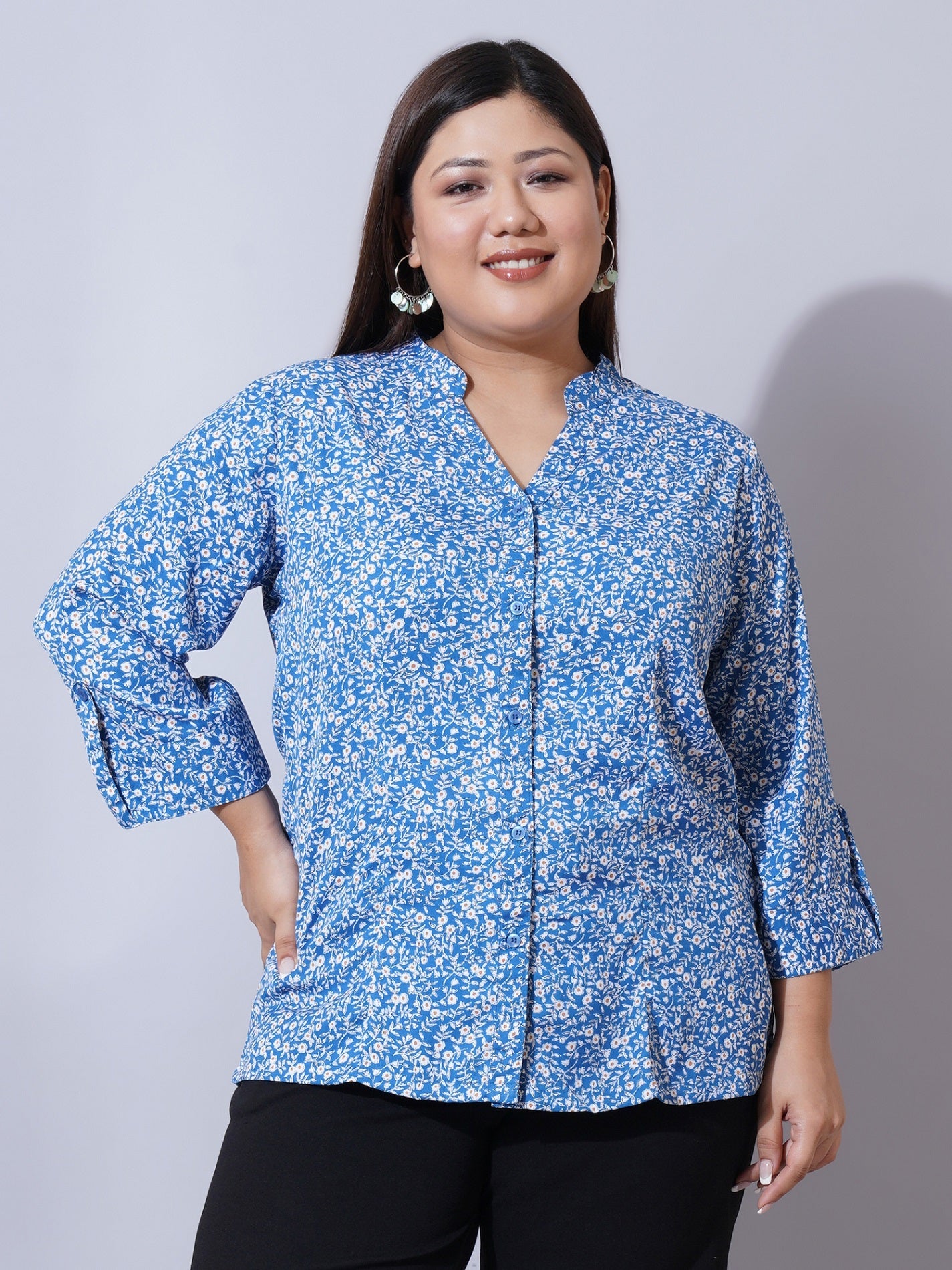Women Plus Size Relaxed Opaque Printed Casual Shirt