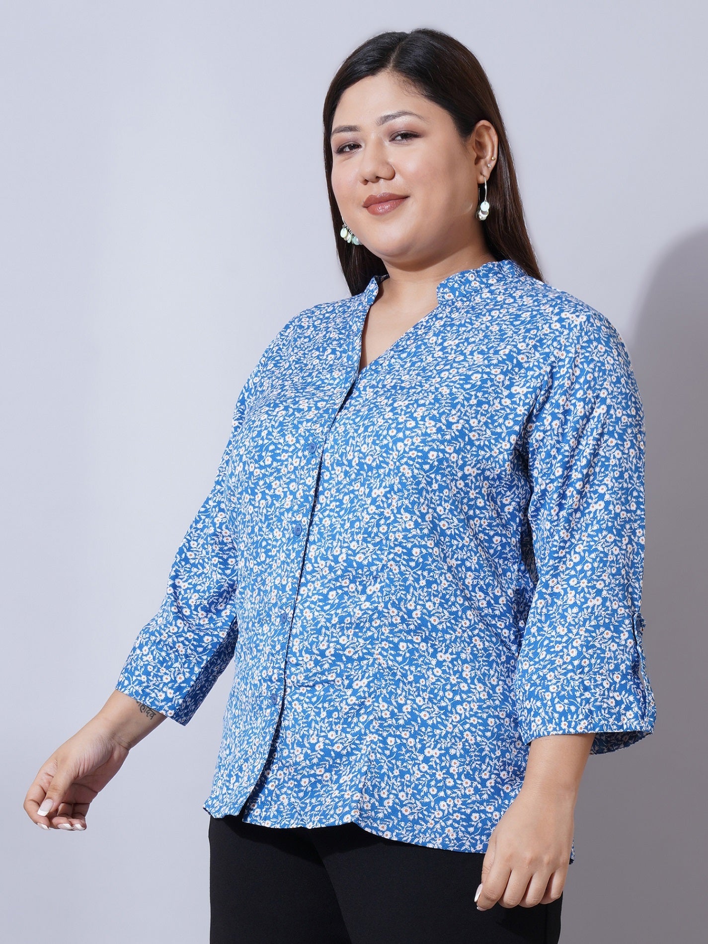 Women Plus Size Relaxed Opaque Printed Casual Shirt