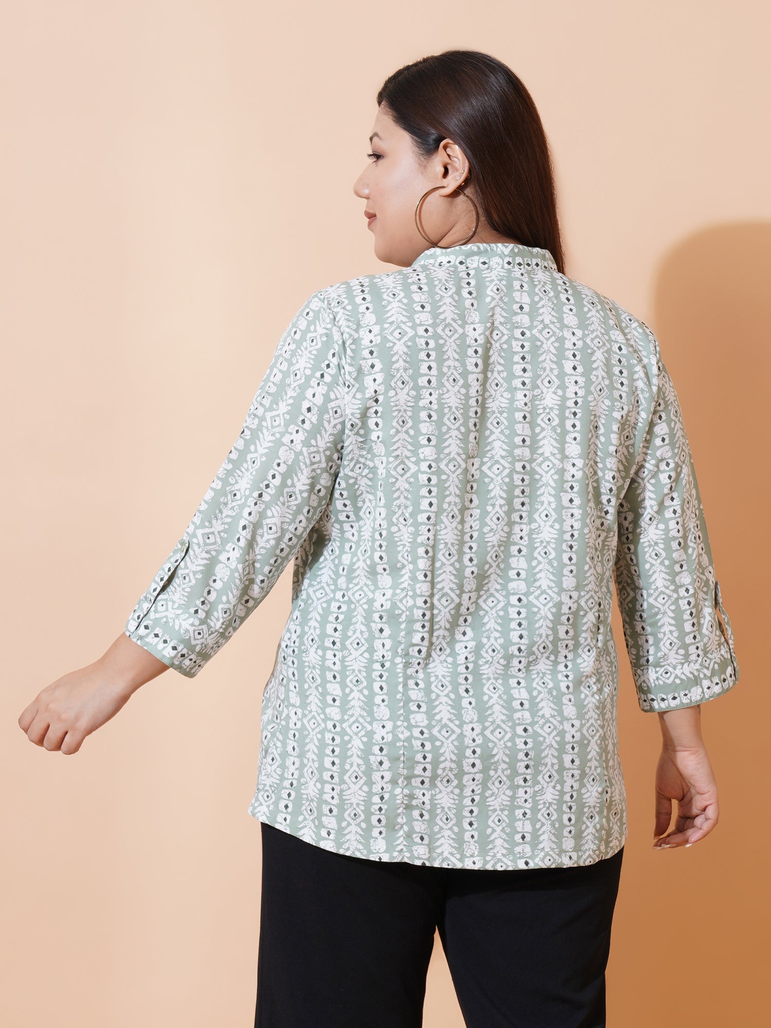 Women Plus Size Relaxed Opaque Printed Casual Shirt