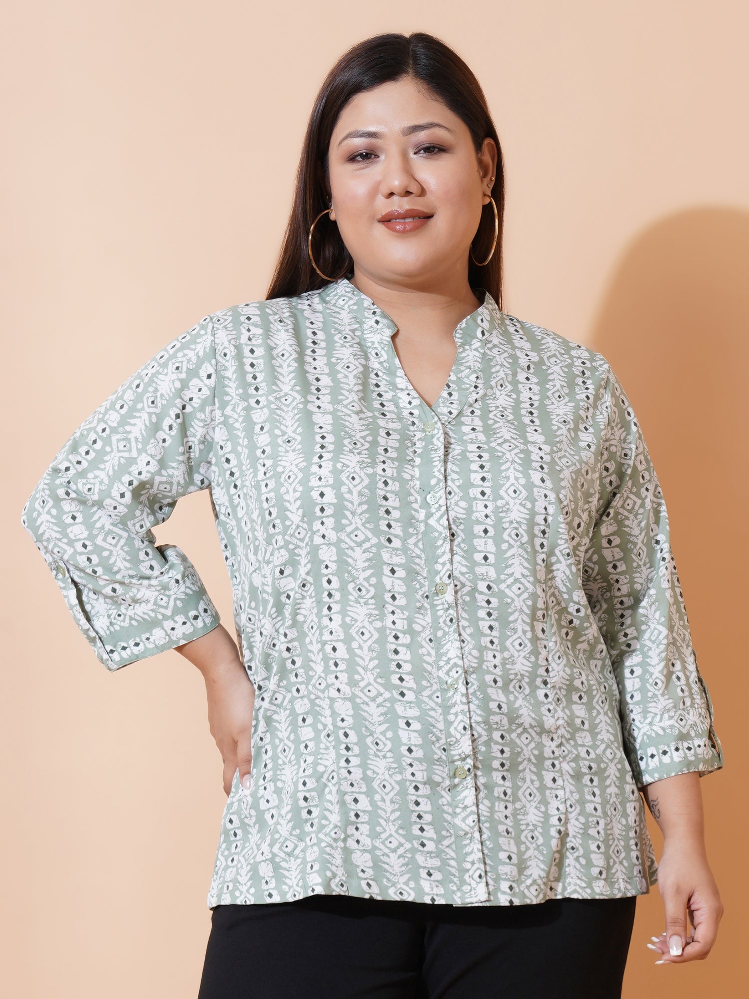Women Plus Size Relaxed Opaque Printed Casual Shirt