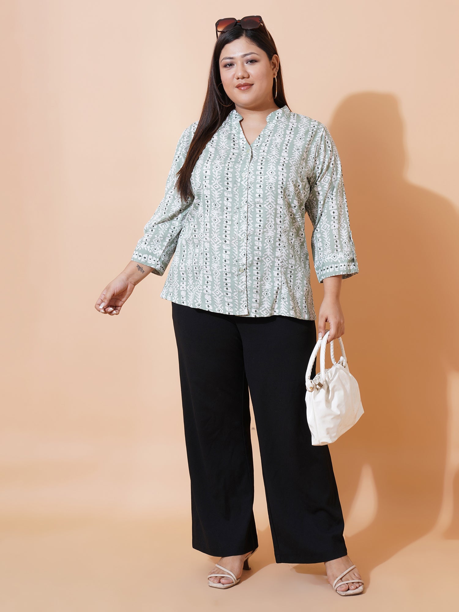 Women Plus Size Relaxed Opaque Printed Casual Shirt