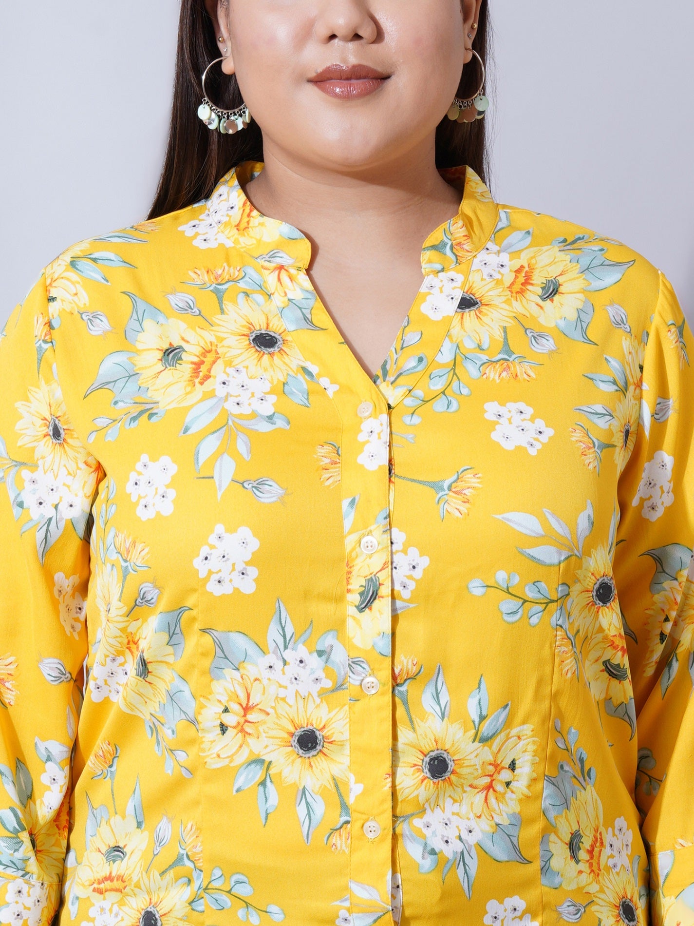 Women Plus Size Relaxed Floral Opaque Printed Casual Shirt