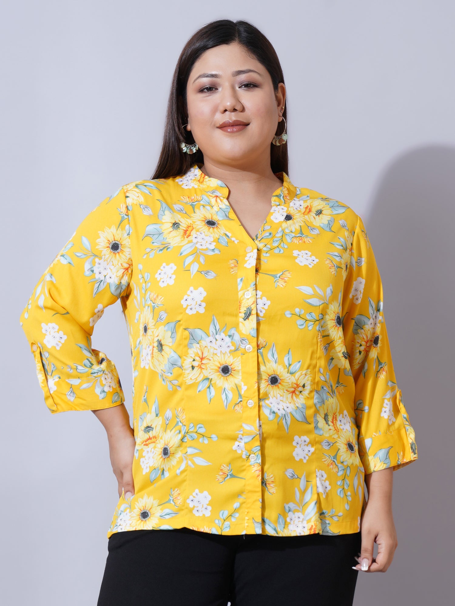 Women Plus Size Relaxed Floral Opaque Printed Casual Shirt