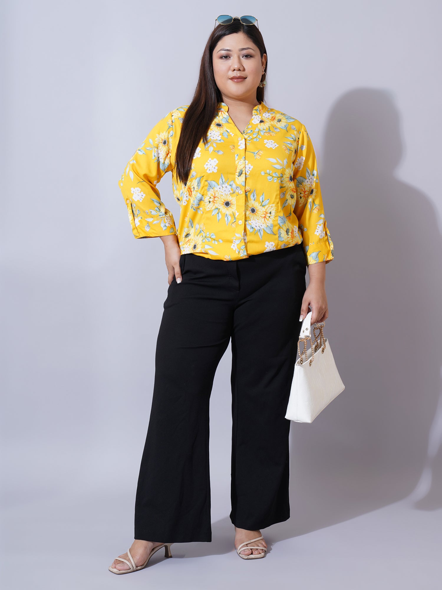 Women Plus Size Relaxed Floral Opaque Printed Casual Shirt