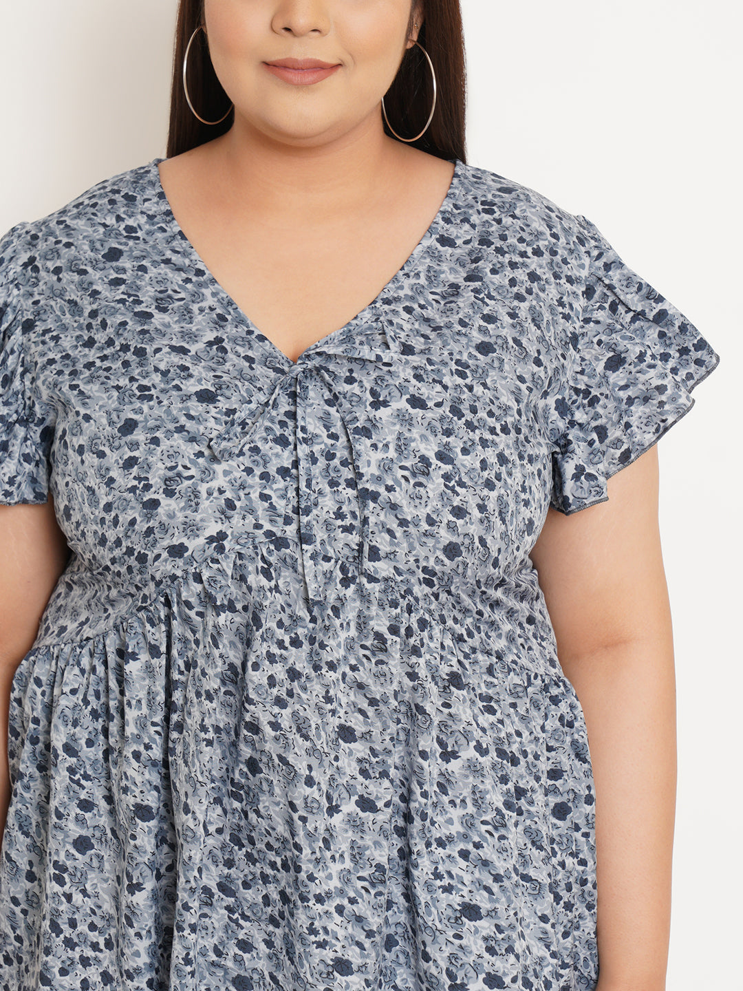 Women Plus Size Floral Printed Flutter Sleeves Top