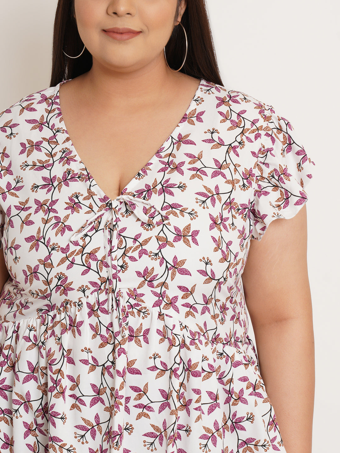 Women Plus Size Floral Printed Flutter Sleeves Top
